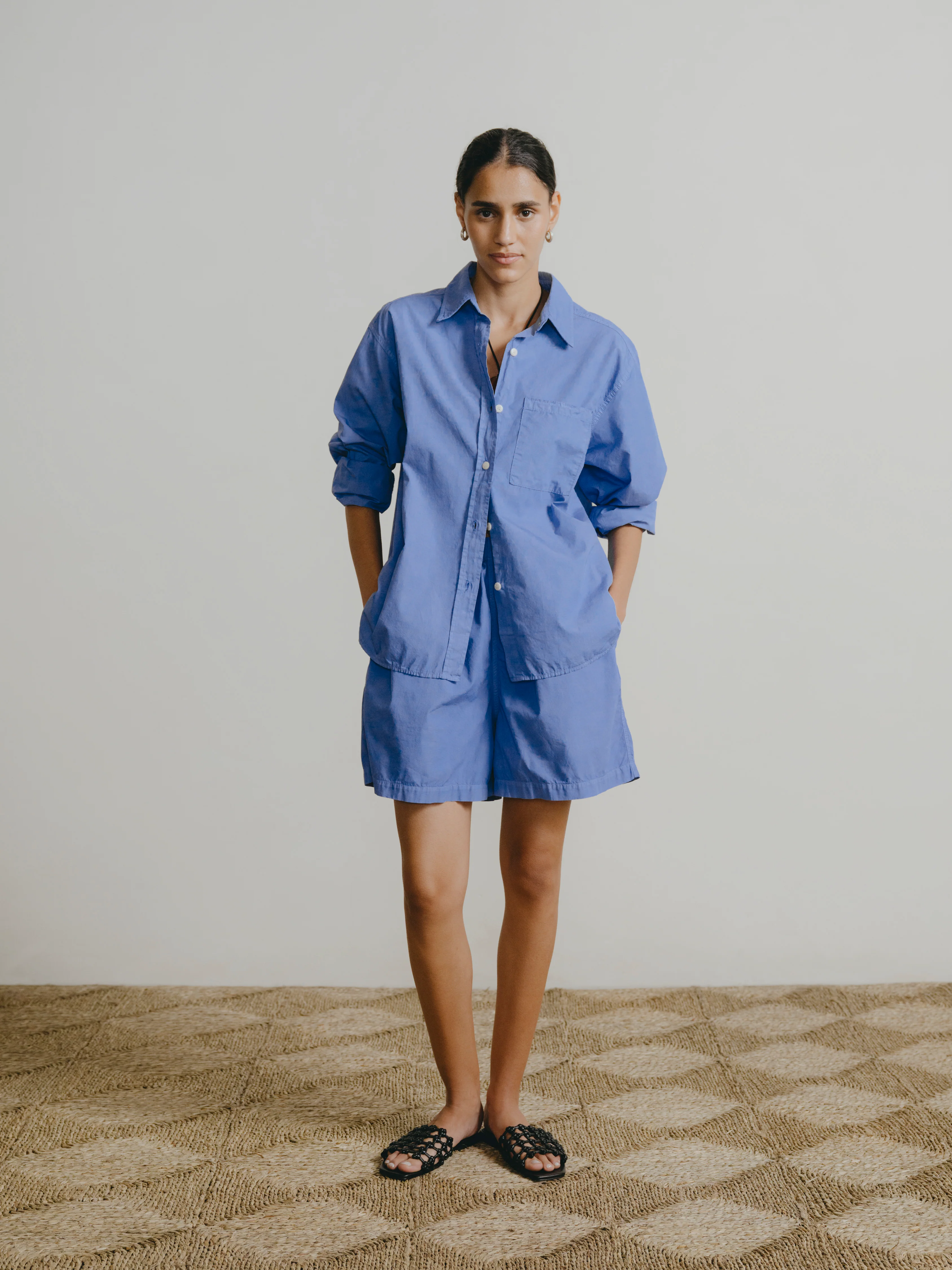 All Day Short, Organic Poplin, Cornflower
