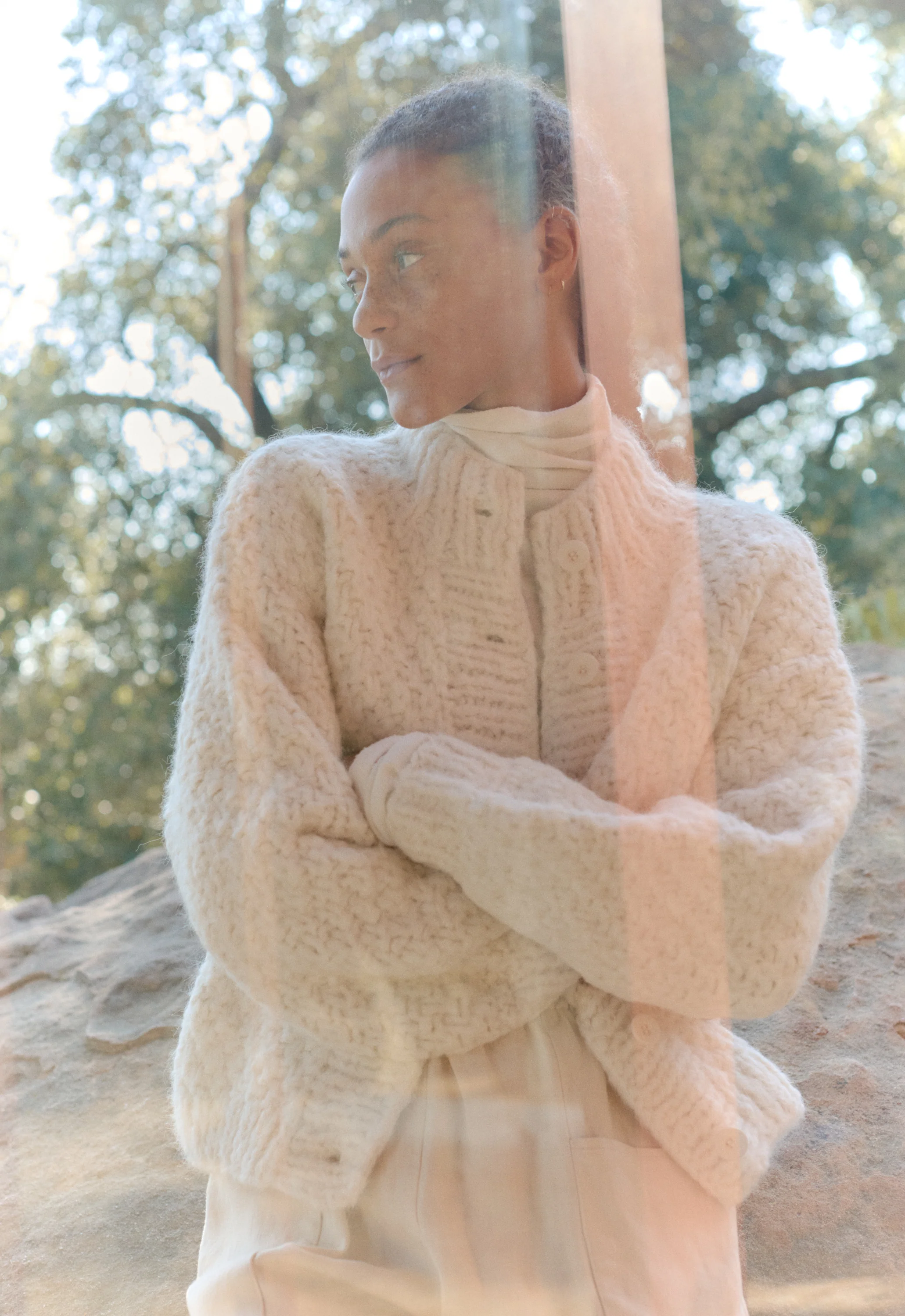Bell Hand Knit Cardigan, Alpaca Blend, Cream - Image 3