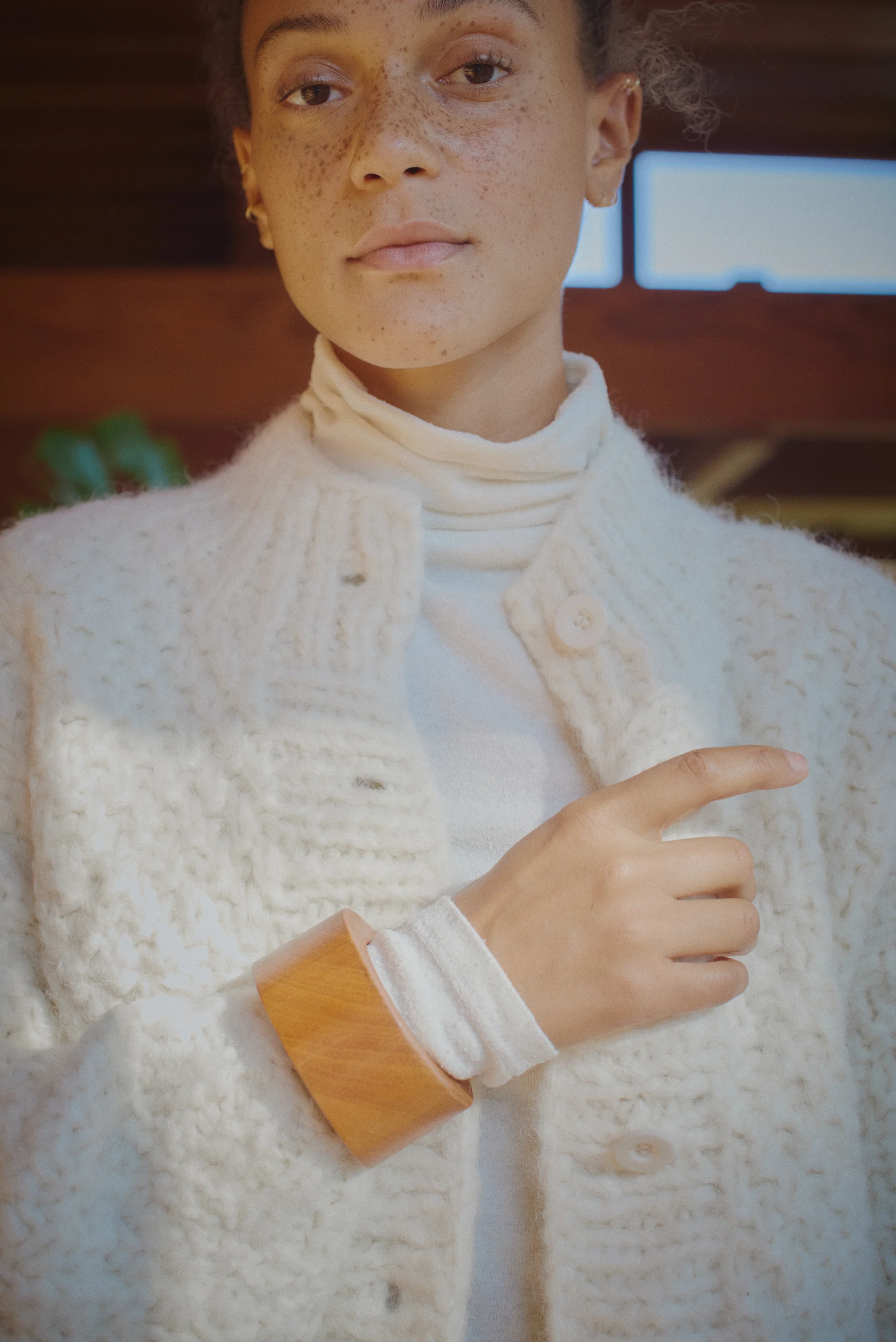 Bell Hand Knit Cardigan, Alpaca Blend, Cream - Image 4
