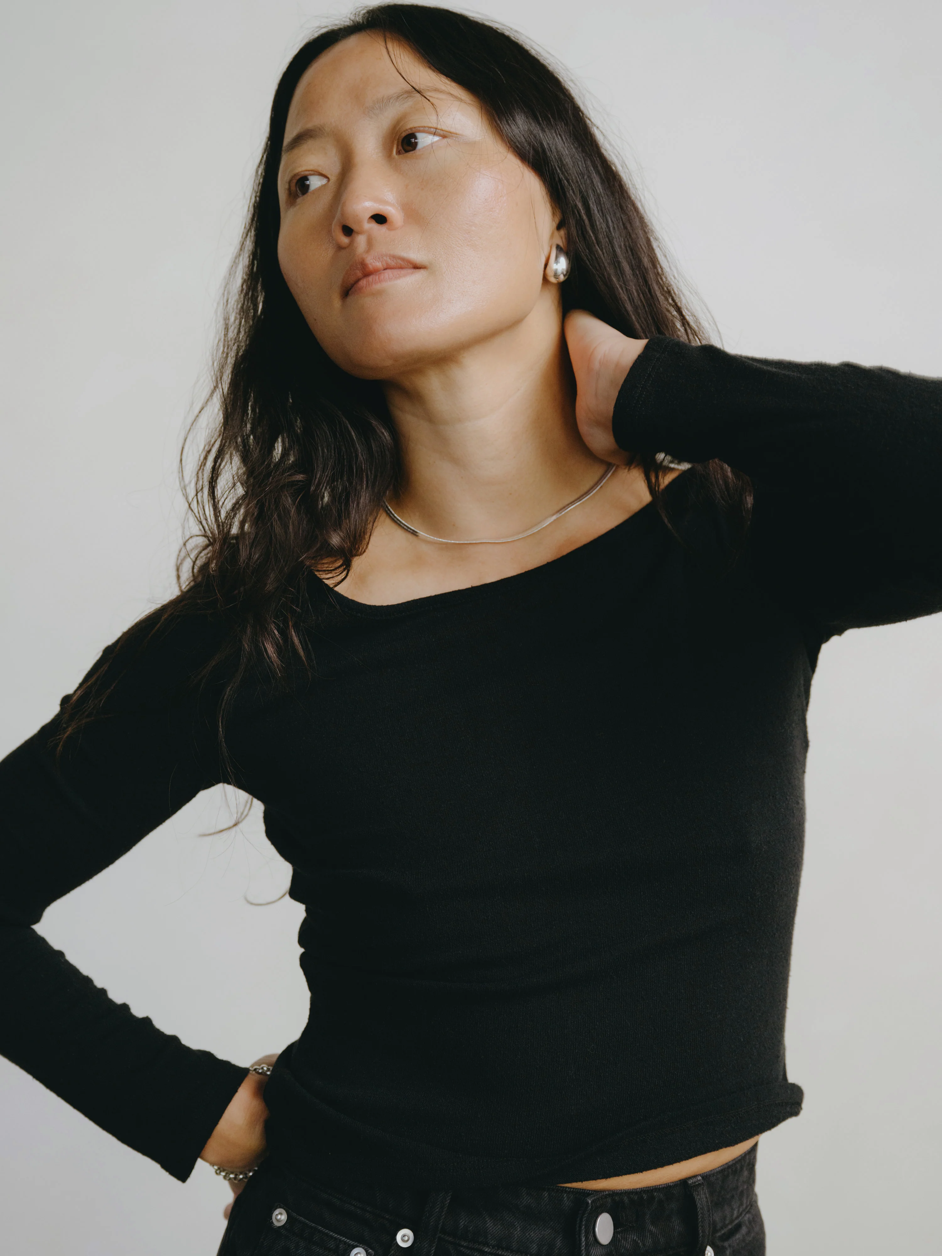 Blake Boatneck, Regen Silk Noil Jersey, Black - Image 3
