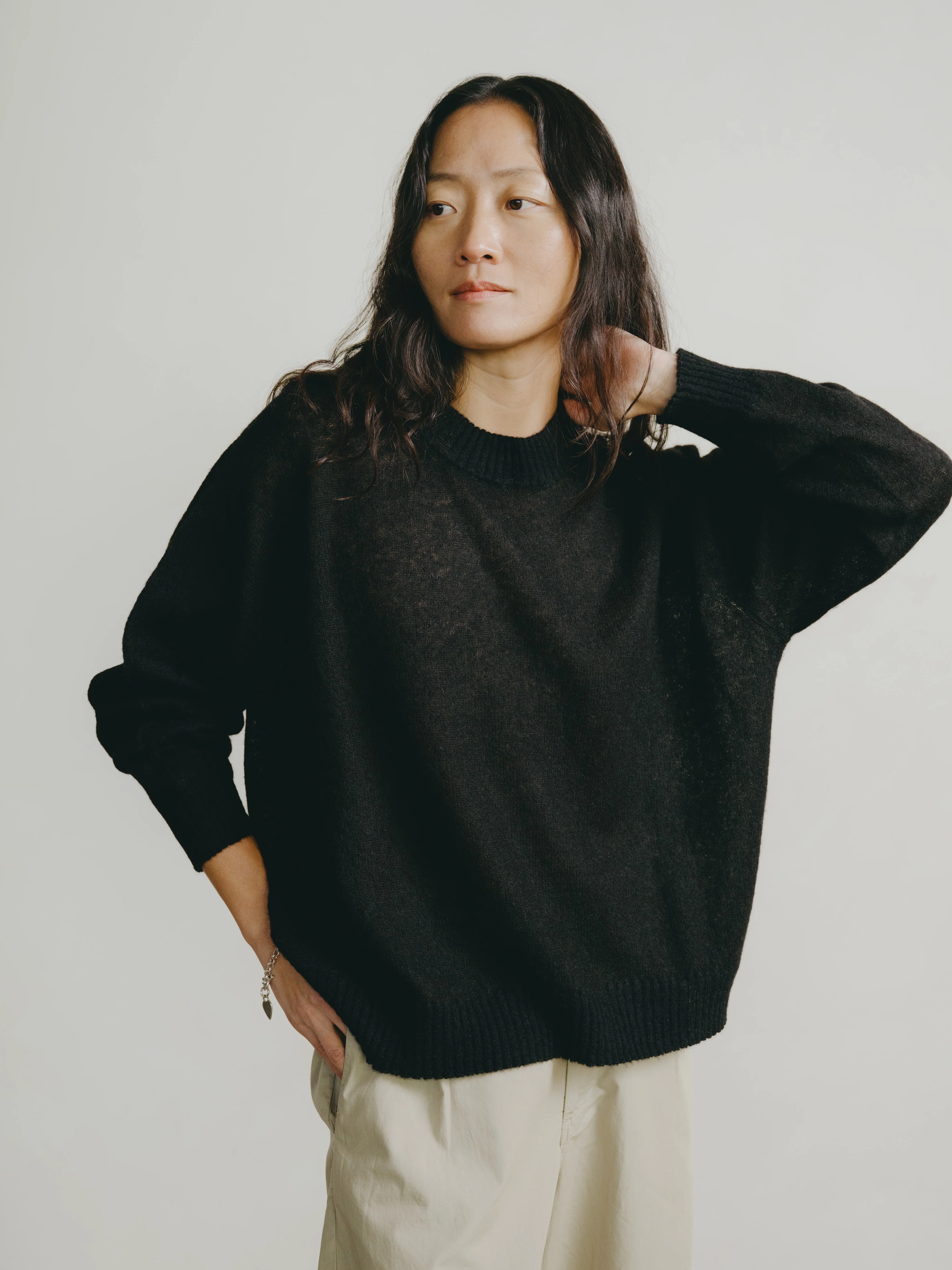 Chleo Crew, Sheer Alpaca Blend, Black - Image 4
