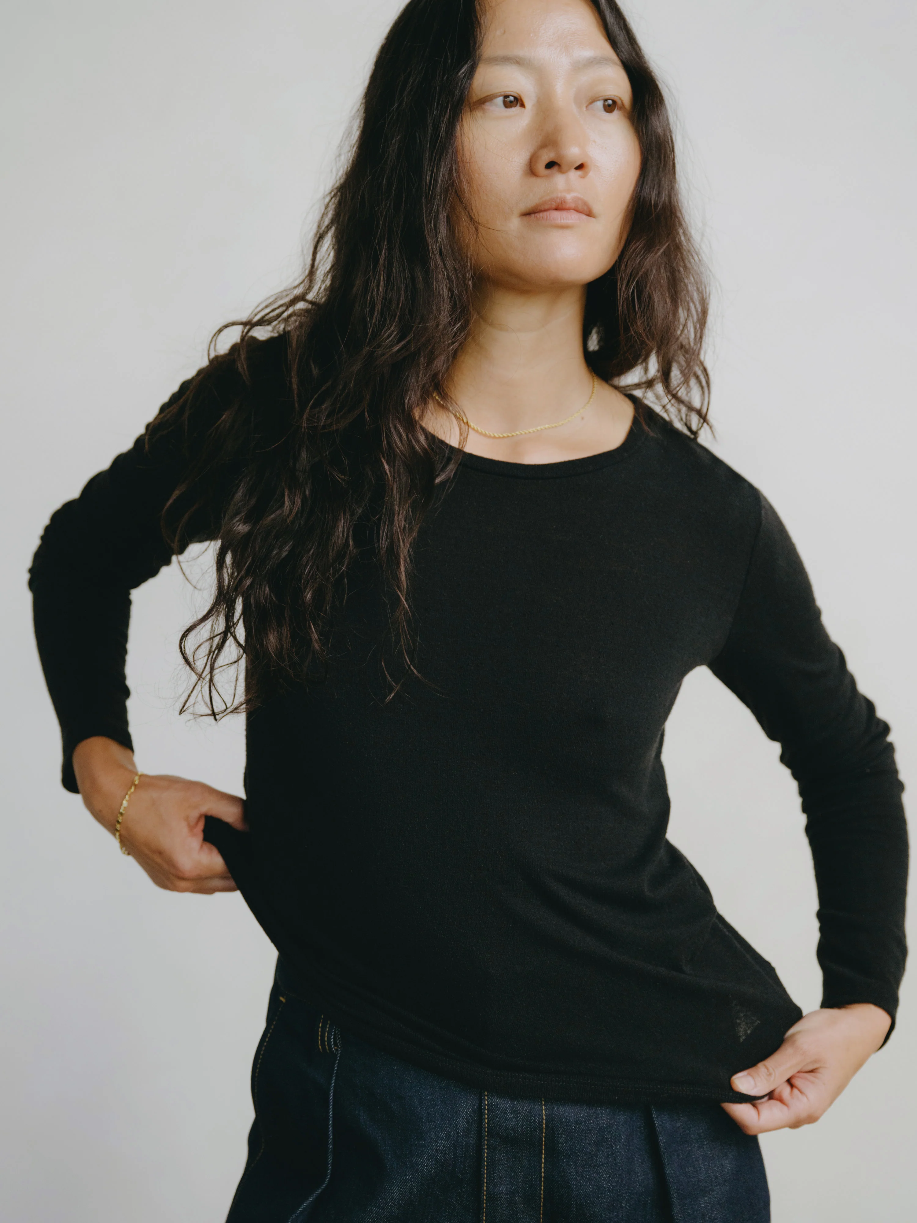 Classic Long Sleeve, Regen Silk Noil Jersey, Black - Image 2