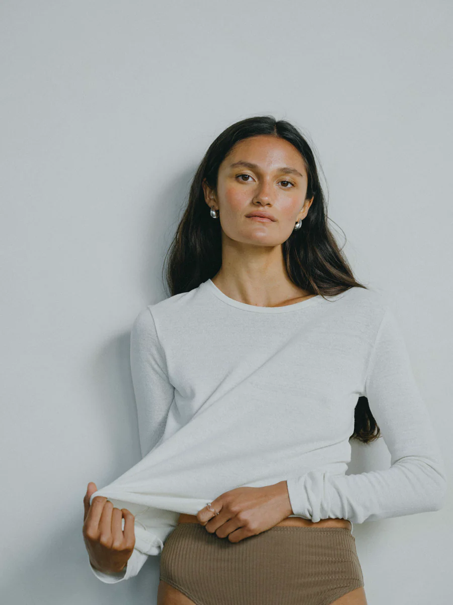 Classic Long Sleeve, Regen Silk Noil Jersey, Natural - Image 3