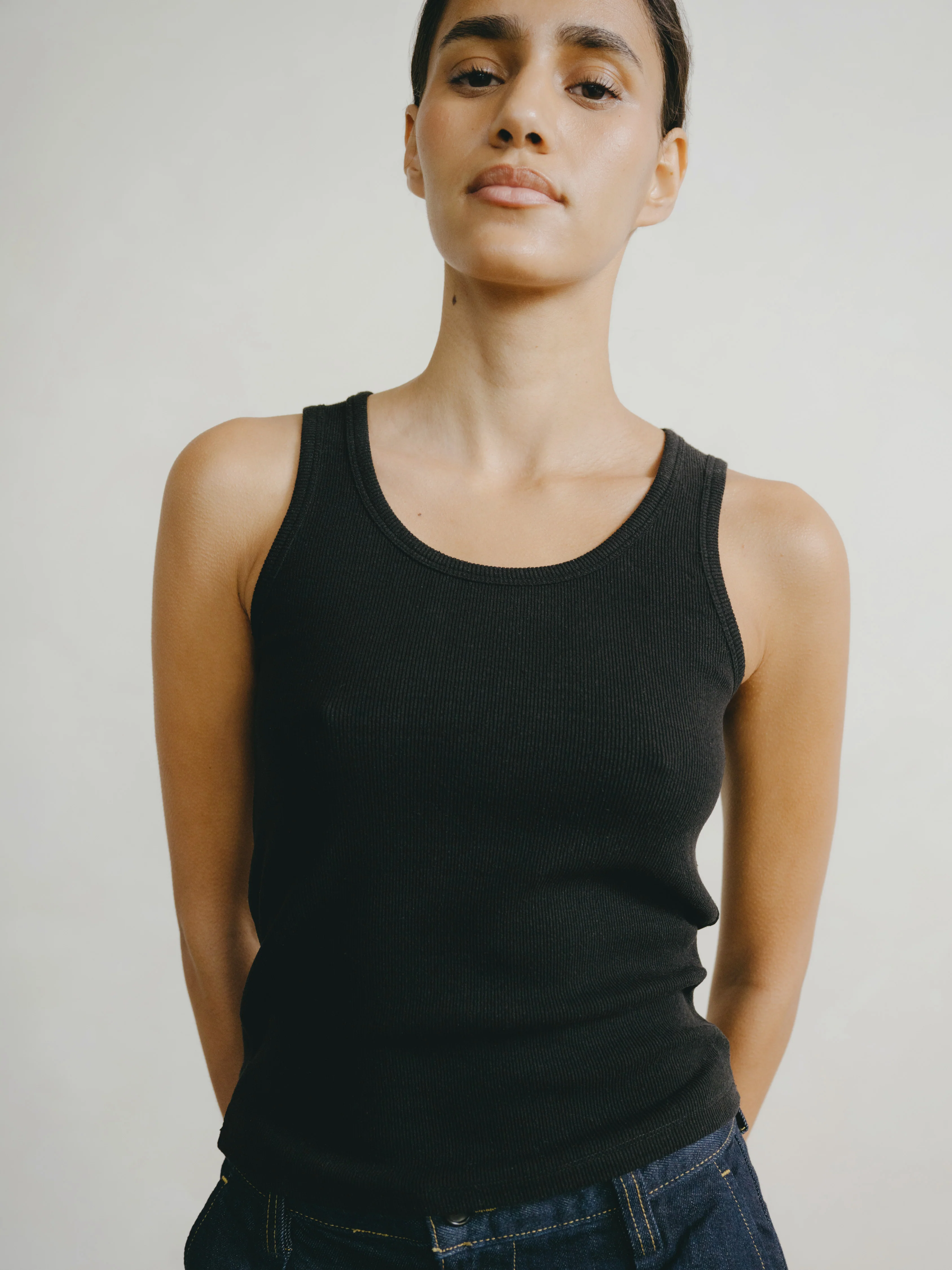 Classic Tank, Ribbed Silk Noil Jersey, Black - Image 3