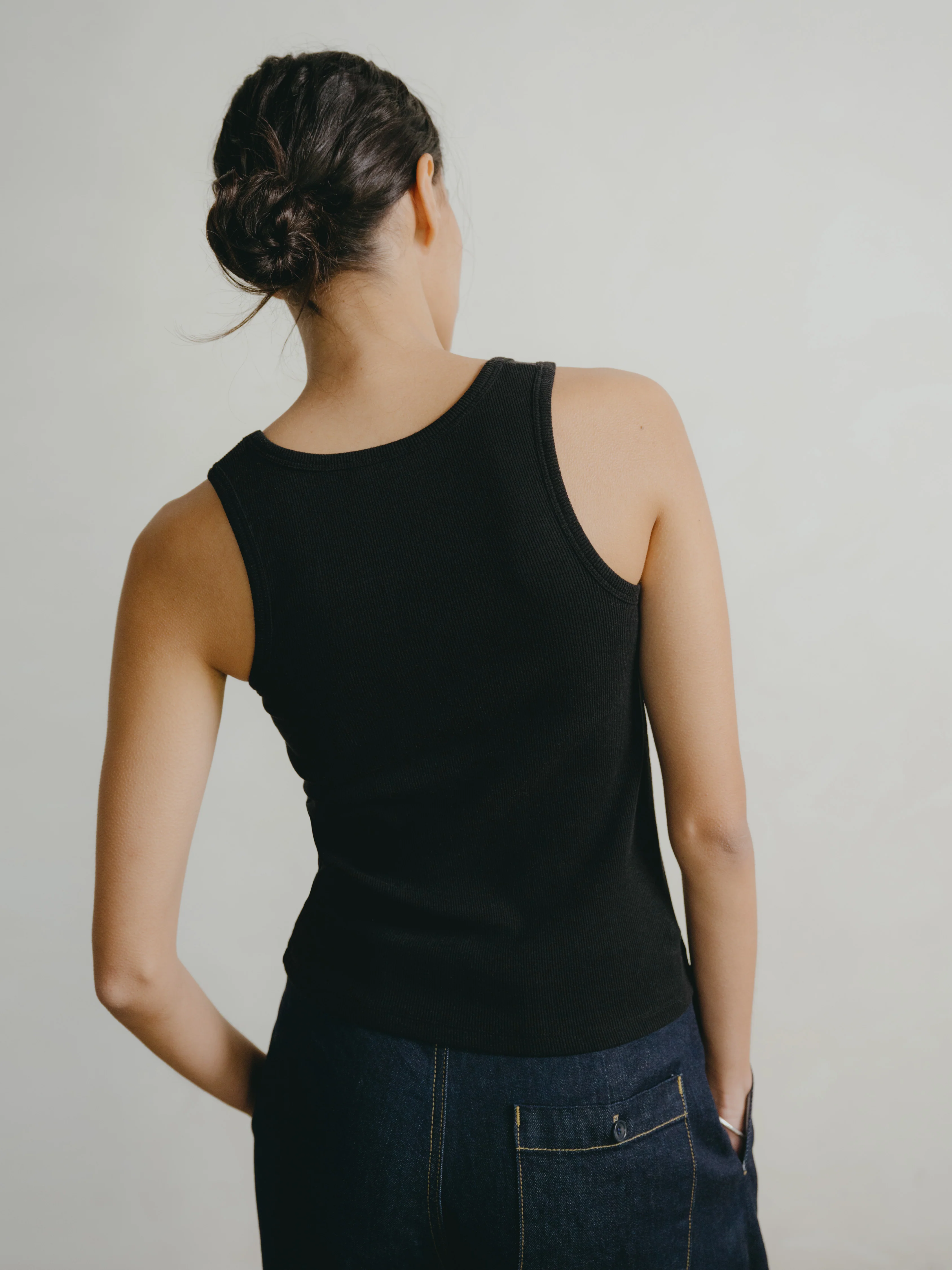 Classic Tank, Ribbed Silk Noil Jersey, Black - Image 4