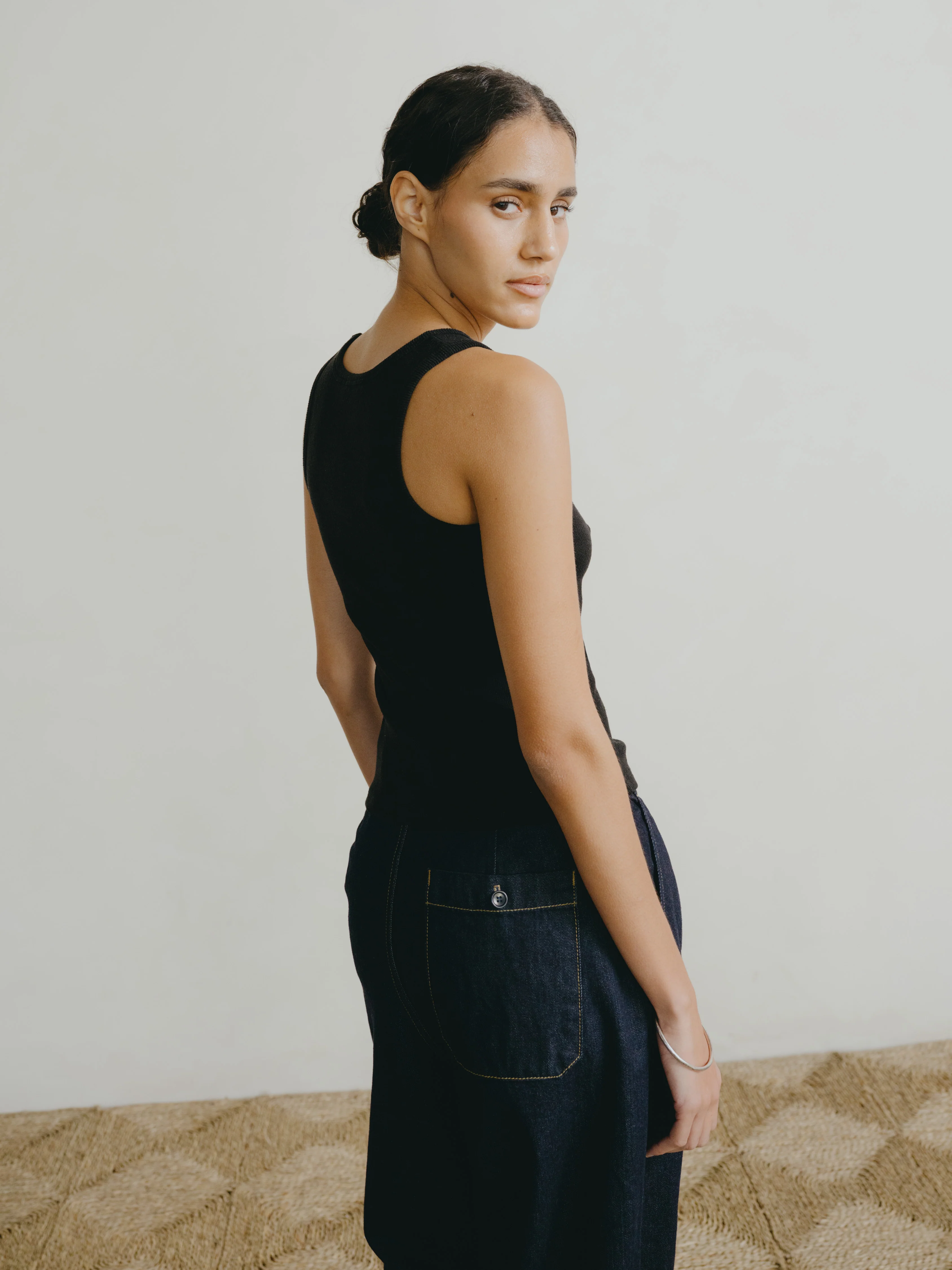 Classic Tank, Ribbed Silk Noil Jersey, Black - Image 5