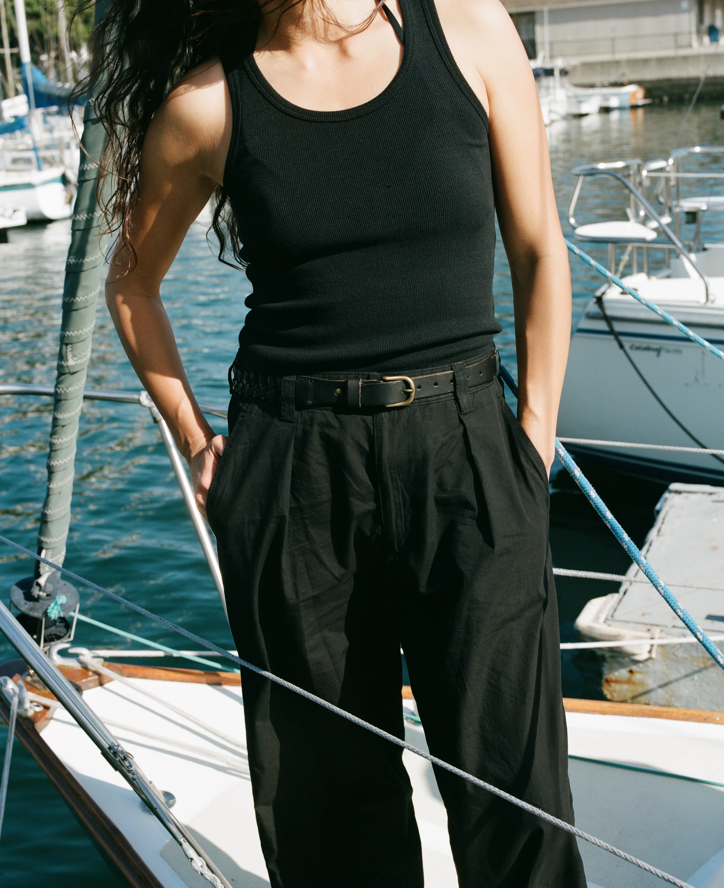 Classic Tank, Ribbed Silk Noil Jersey, Black - Image 8