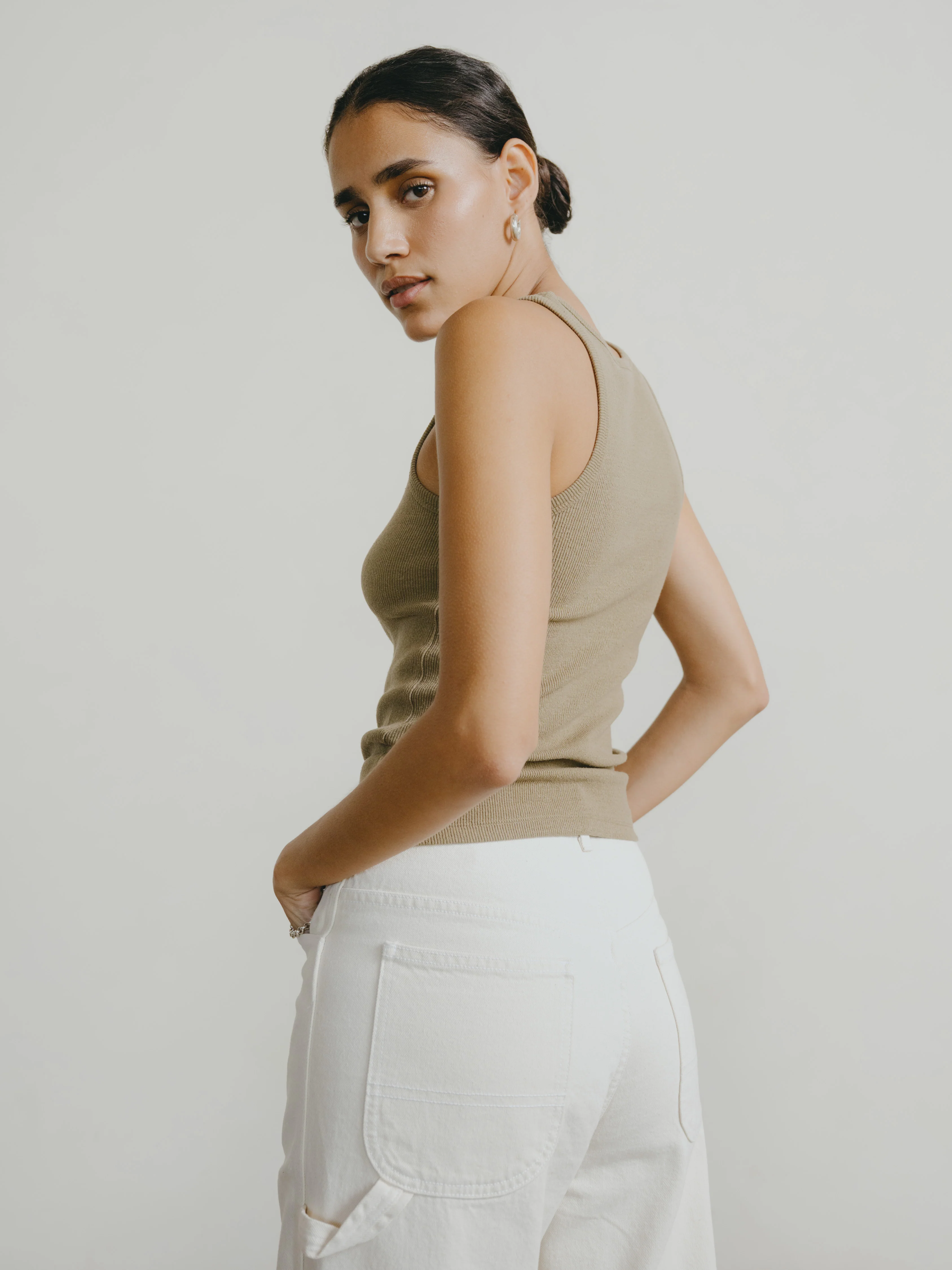 Classic Tank, Ribbed Silk Noil Jersey, Cactus - Image 4