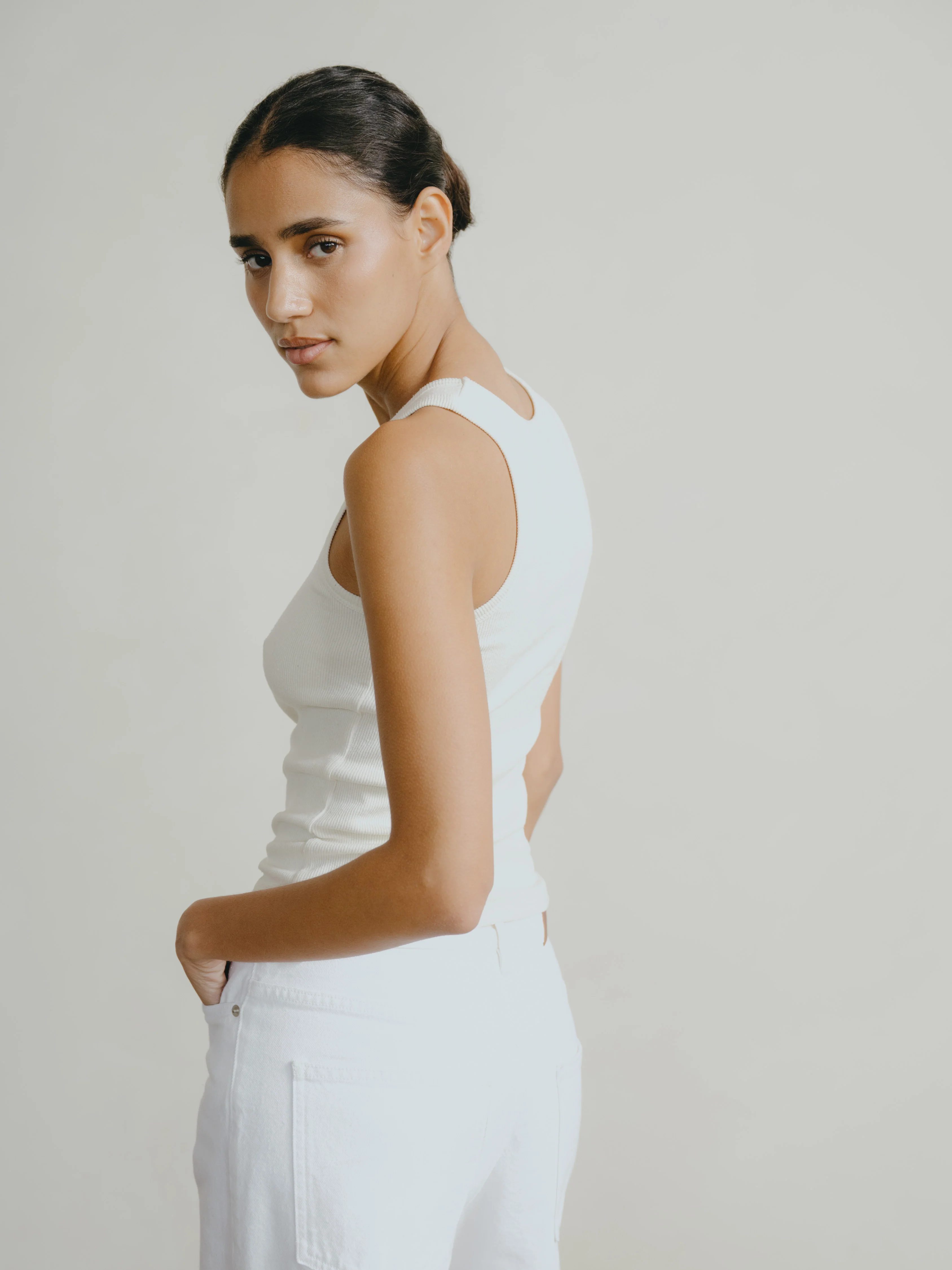 Classic Tank, Ribbed Silk Noil Jersey, Natural - Image 4