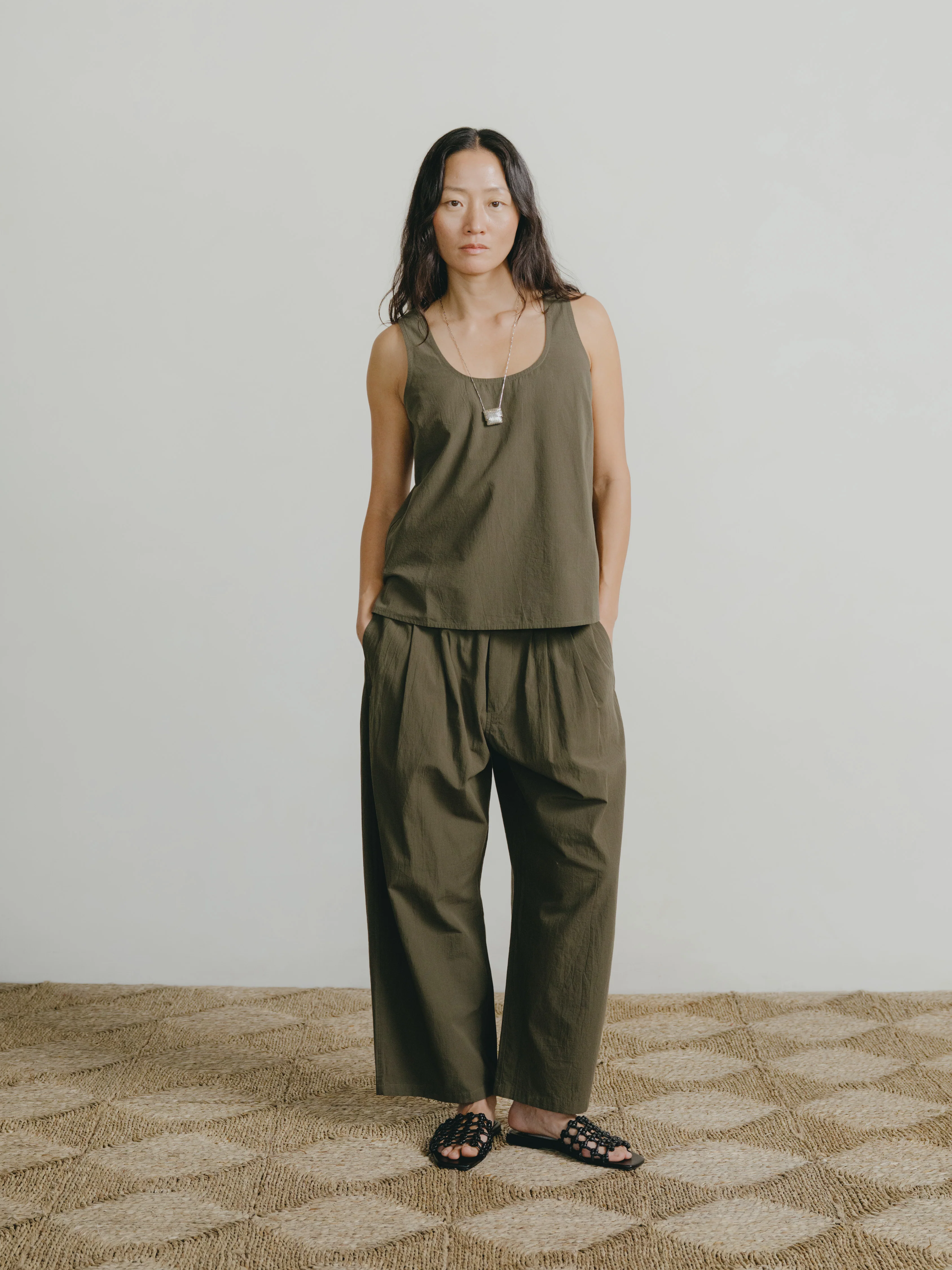Corlatta Pant, Textured Organic Poplin, Fern