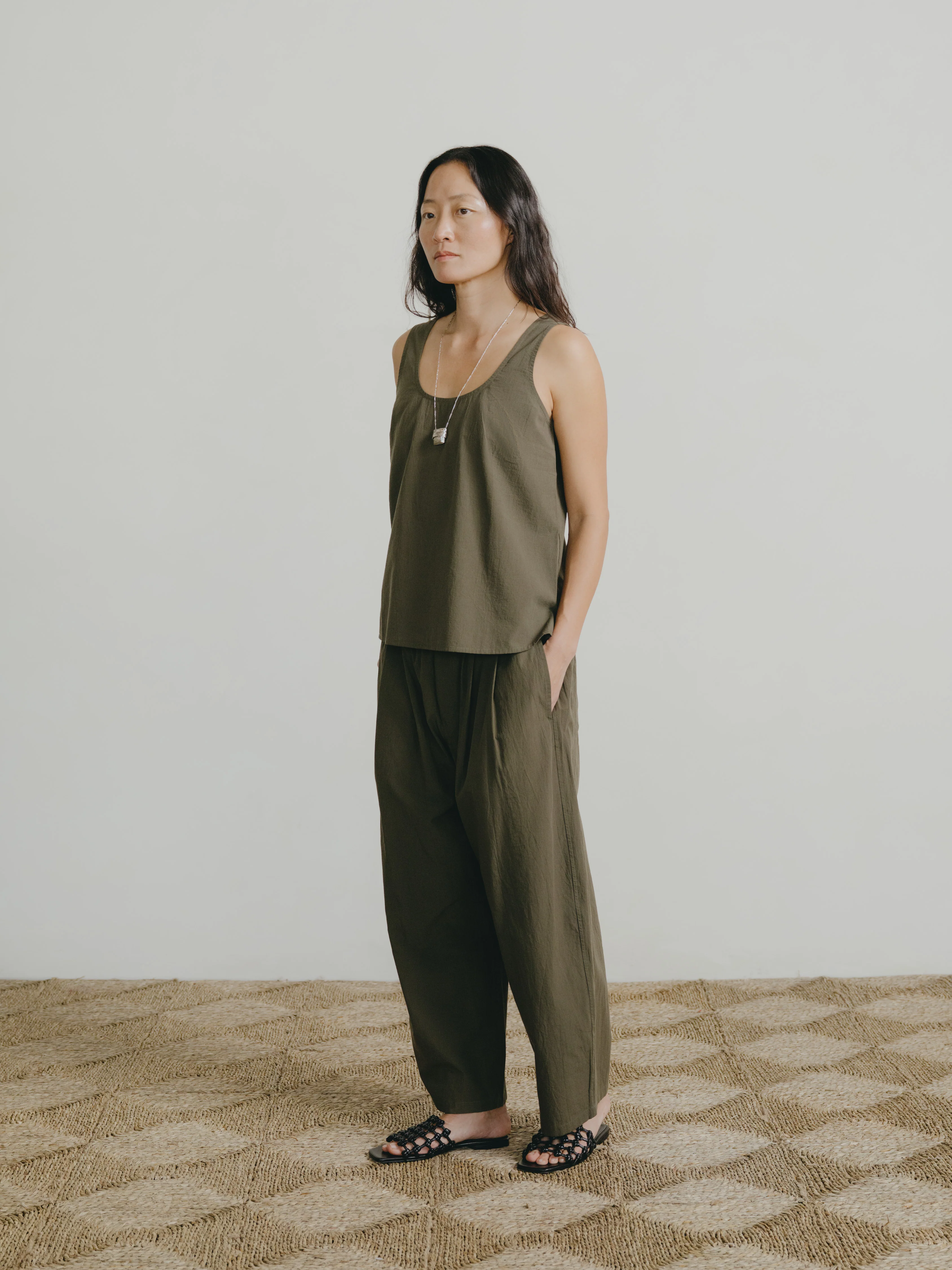 Corlatta Pant, Textured Organic Poplin, Fern - Image 2