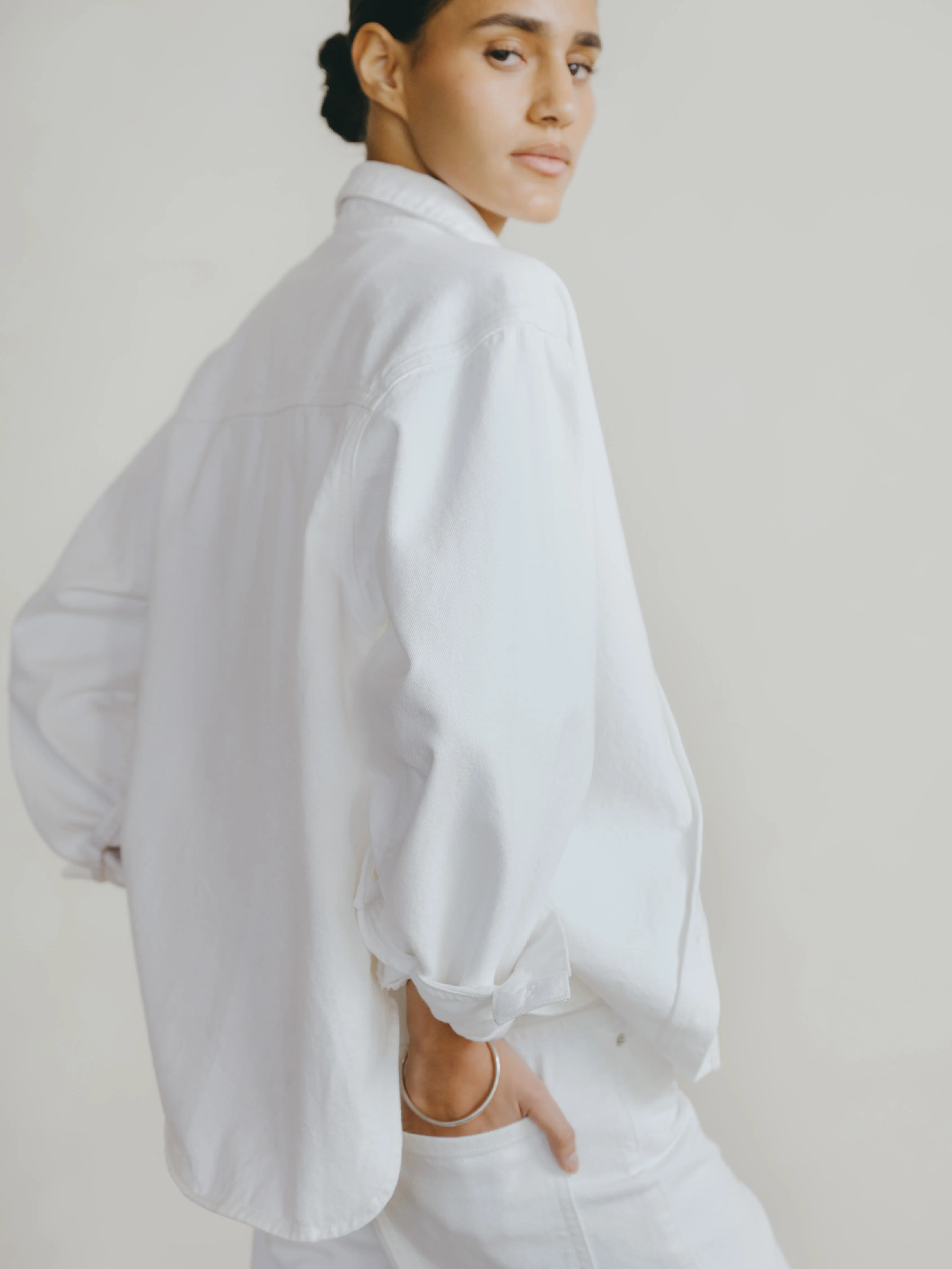 Denim Marcie Shirt, Recycled Denim, Salt - Image 3