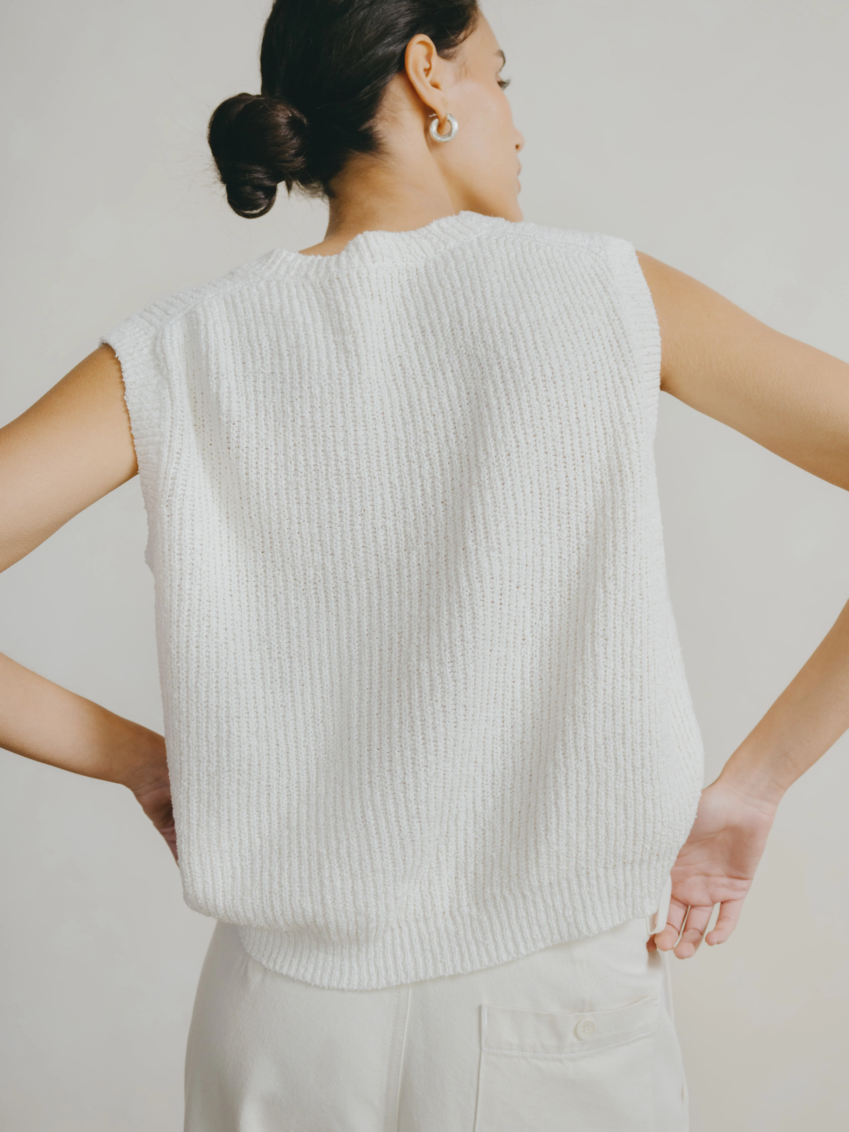 Edie Vest, Organic Cotton Bouclé, Ecru - Image 3