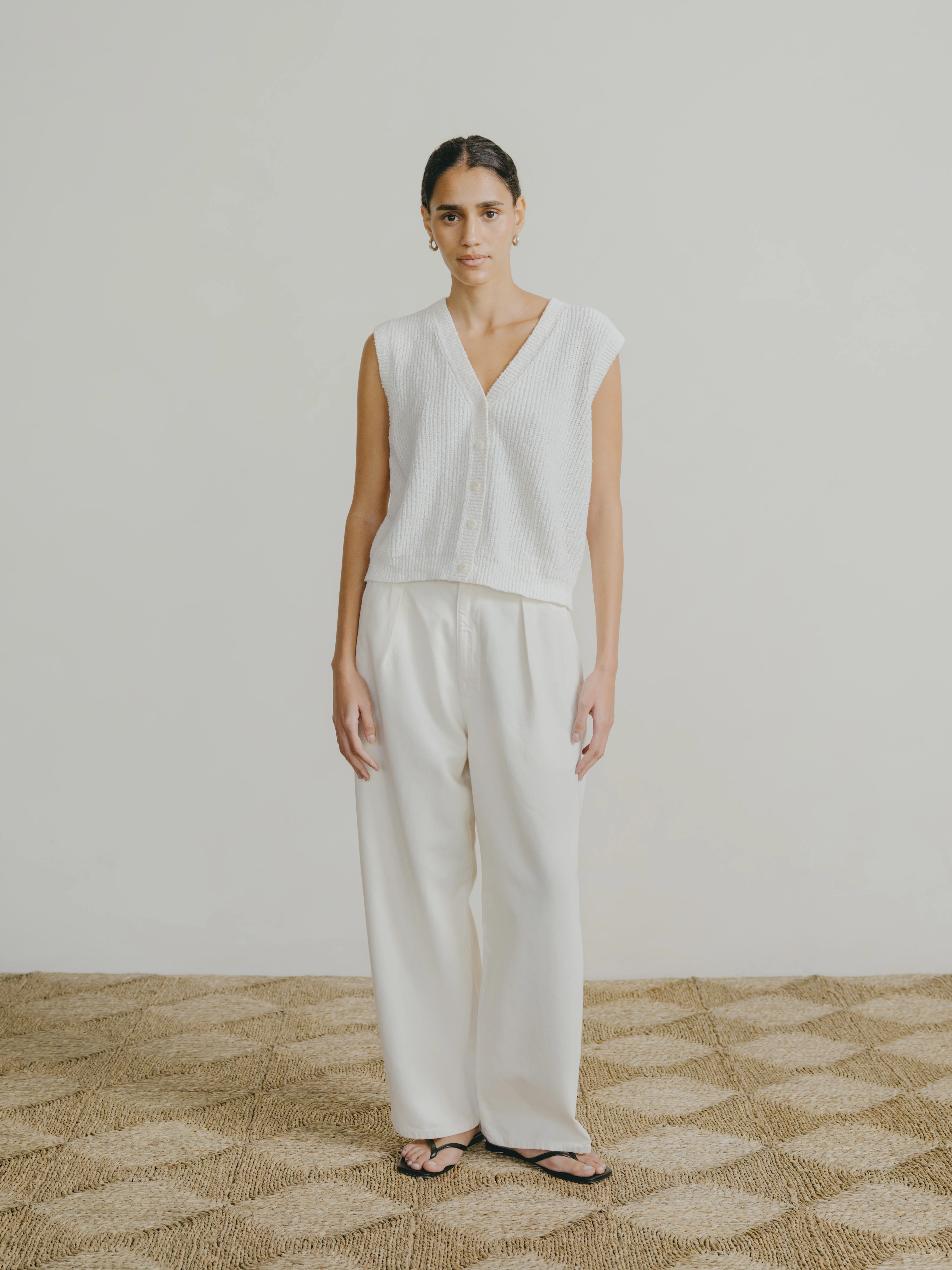 Edie Vest, Organic Cotton Bouclé, Ecru - Image 4