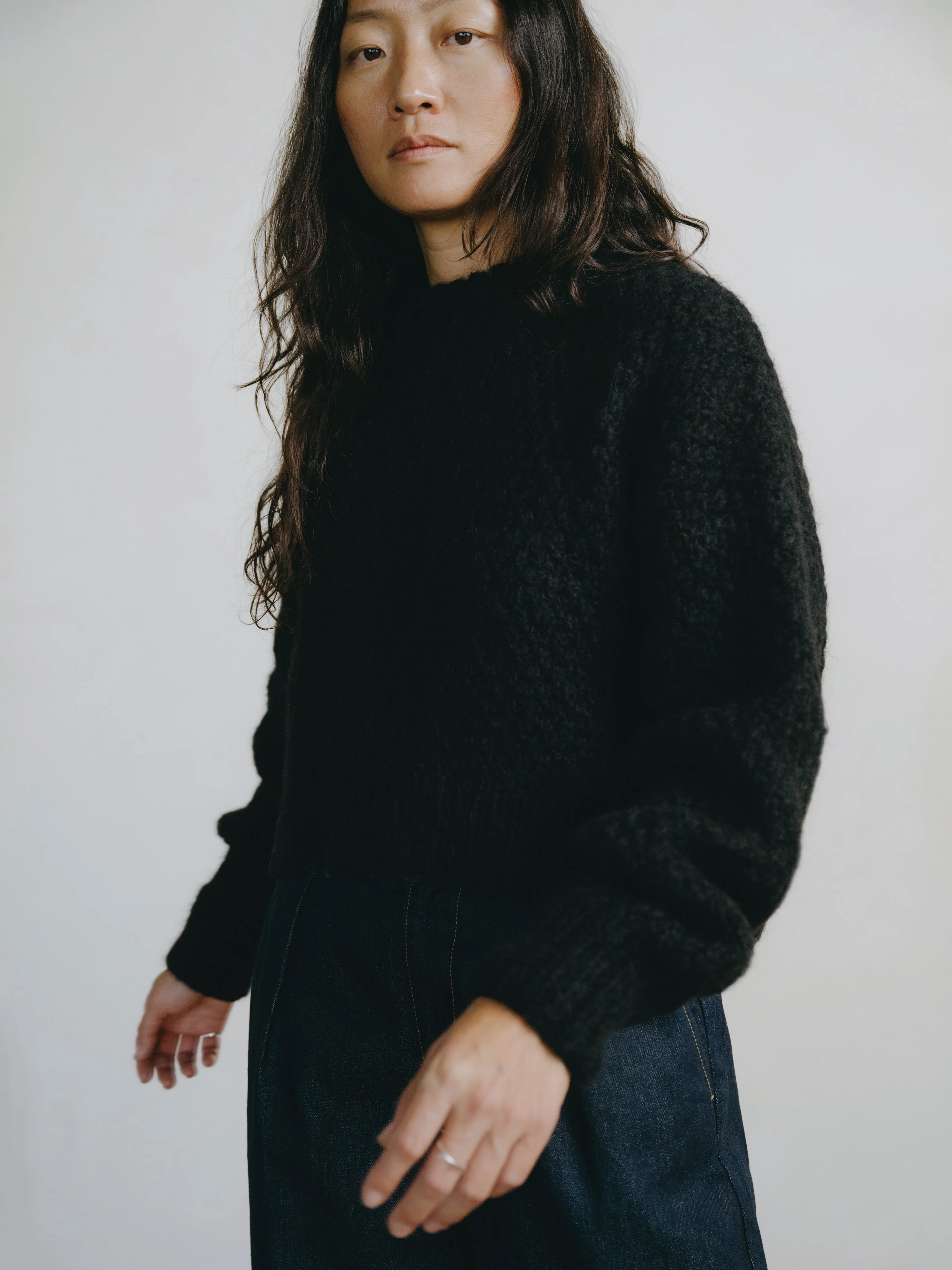 Gia Hand Knit Sweater, Alpaca Blend, Black - Image 4