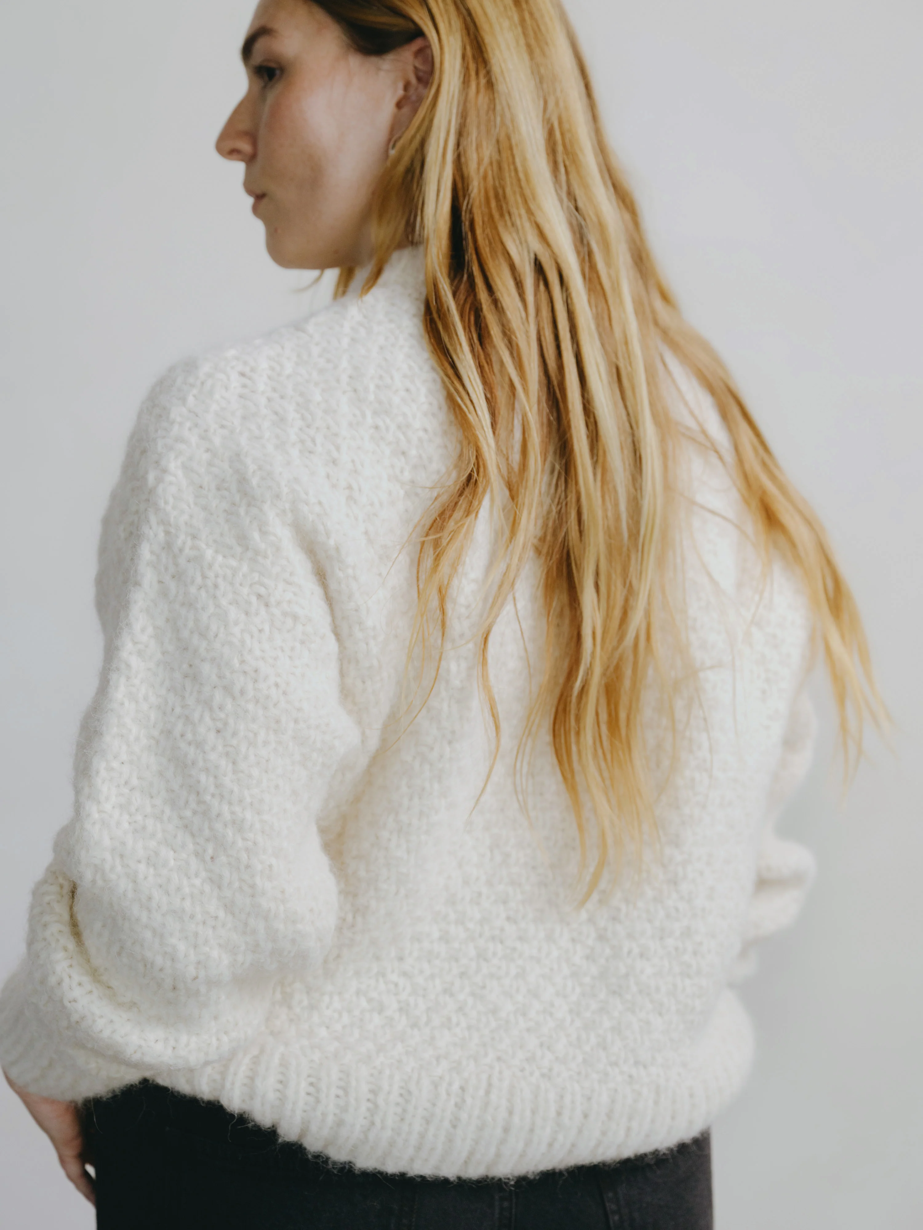 Gia Hand Knit Sweater, Alpaca Blend, Cream - Image 3