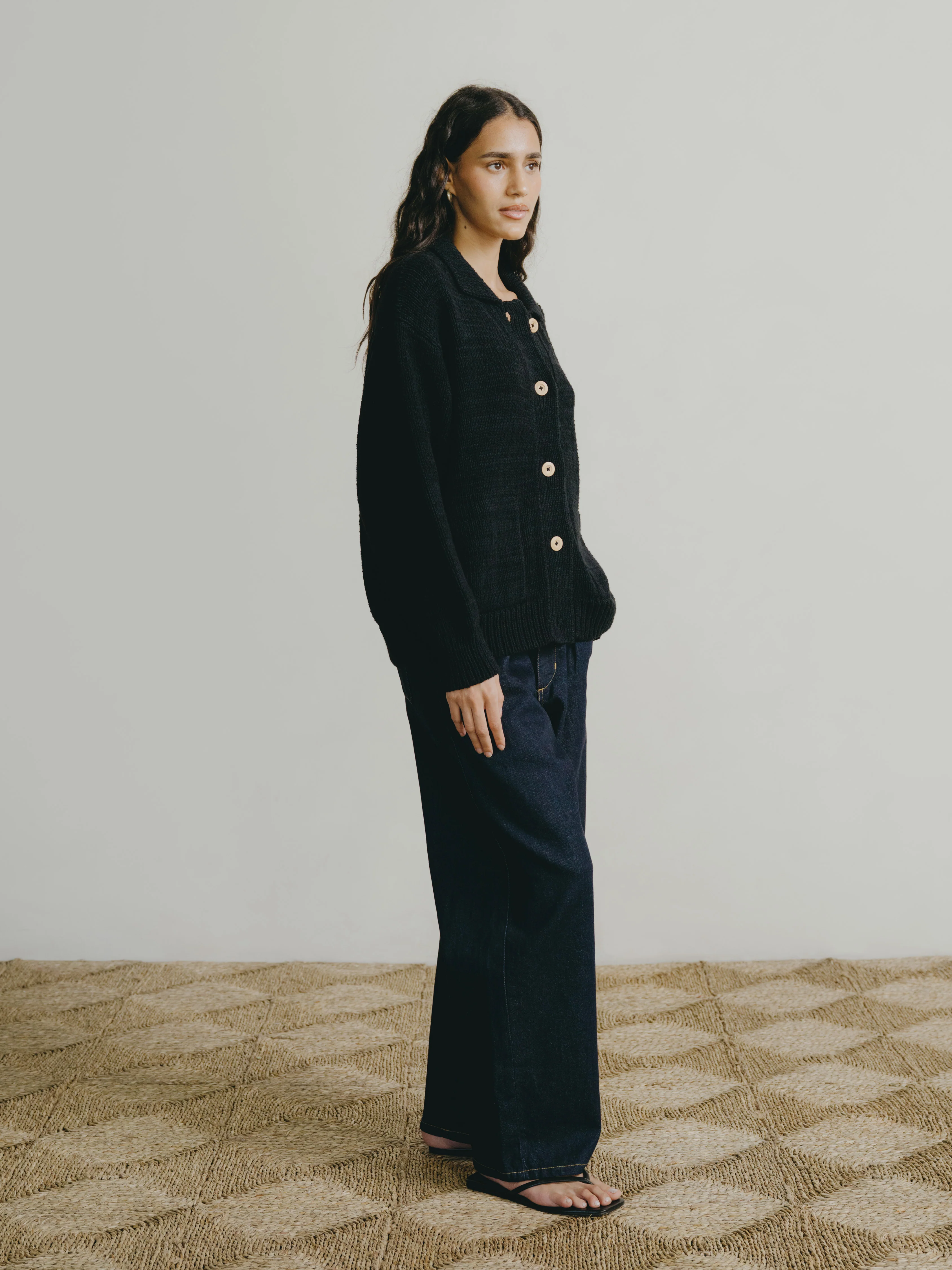 Leon Knit Jacket, Organic Cotton Bouclé, Black - Image 3