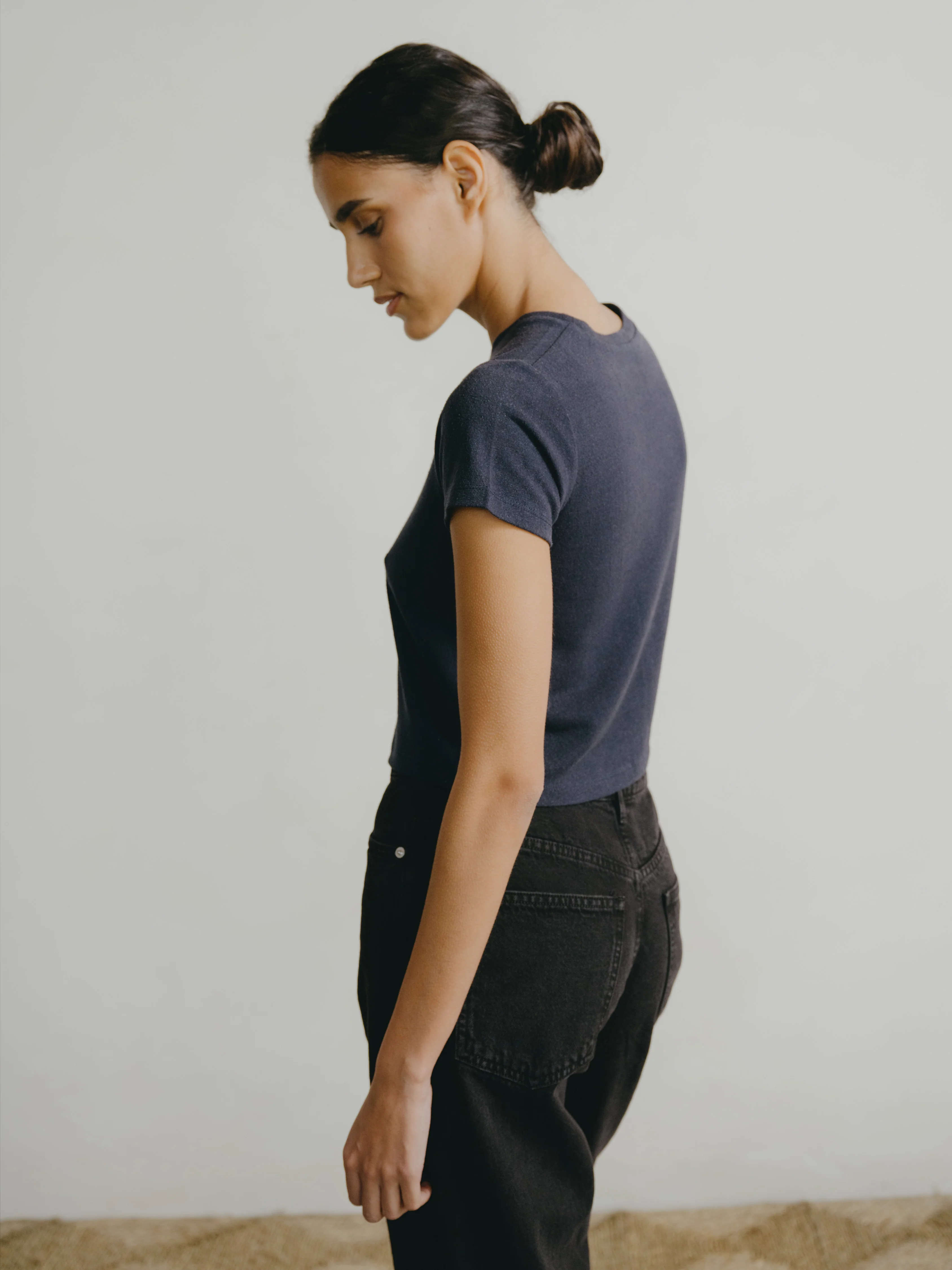 Lou Tee, Regen Silk Noil Jersey, Navy - Image 3