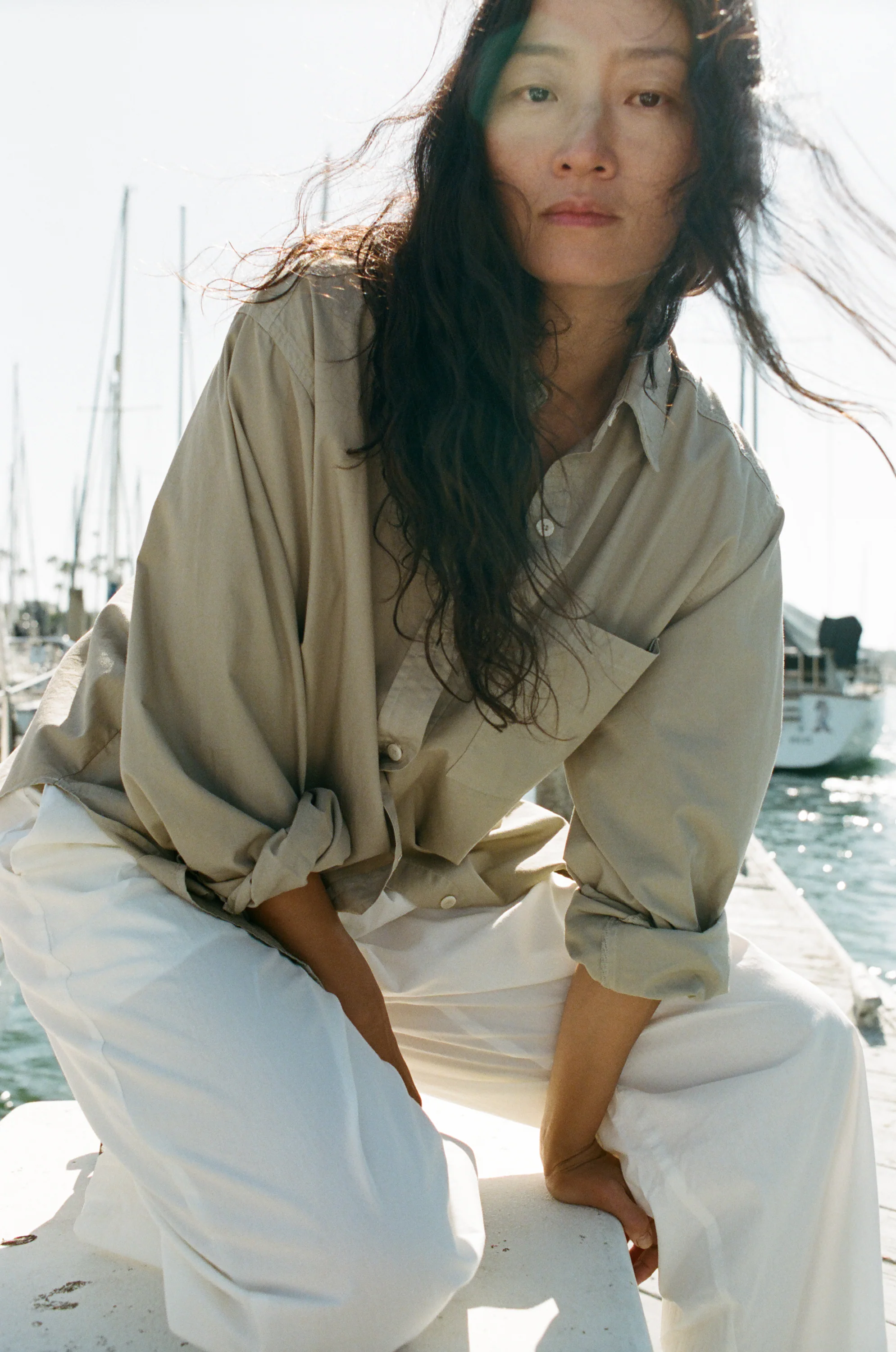 Marcie Shirt, Organic Poplin, Khaki - Image 3