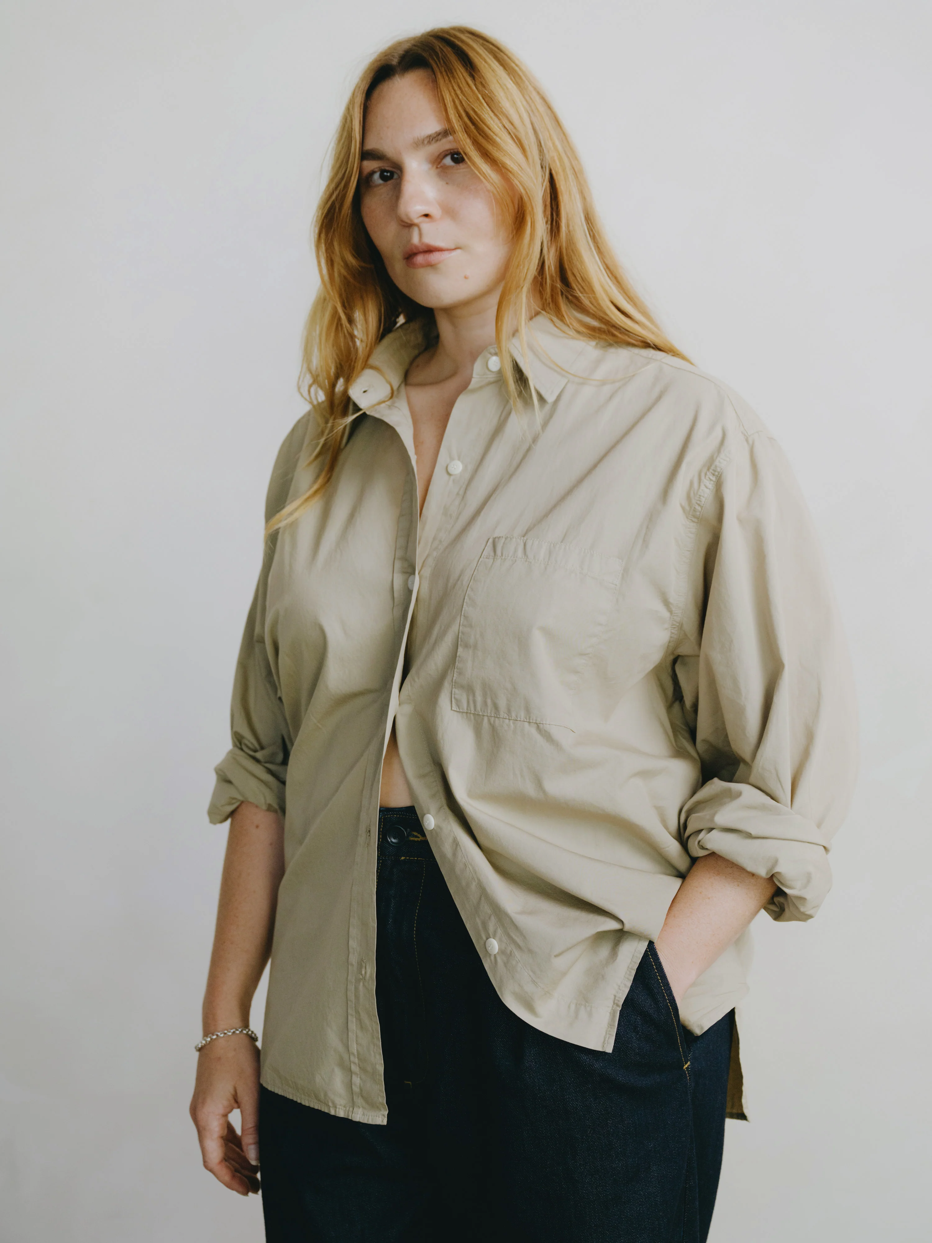 Marcie Shirt, Organic Poplin, Khaki - Image 4