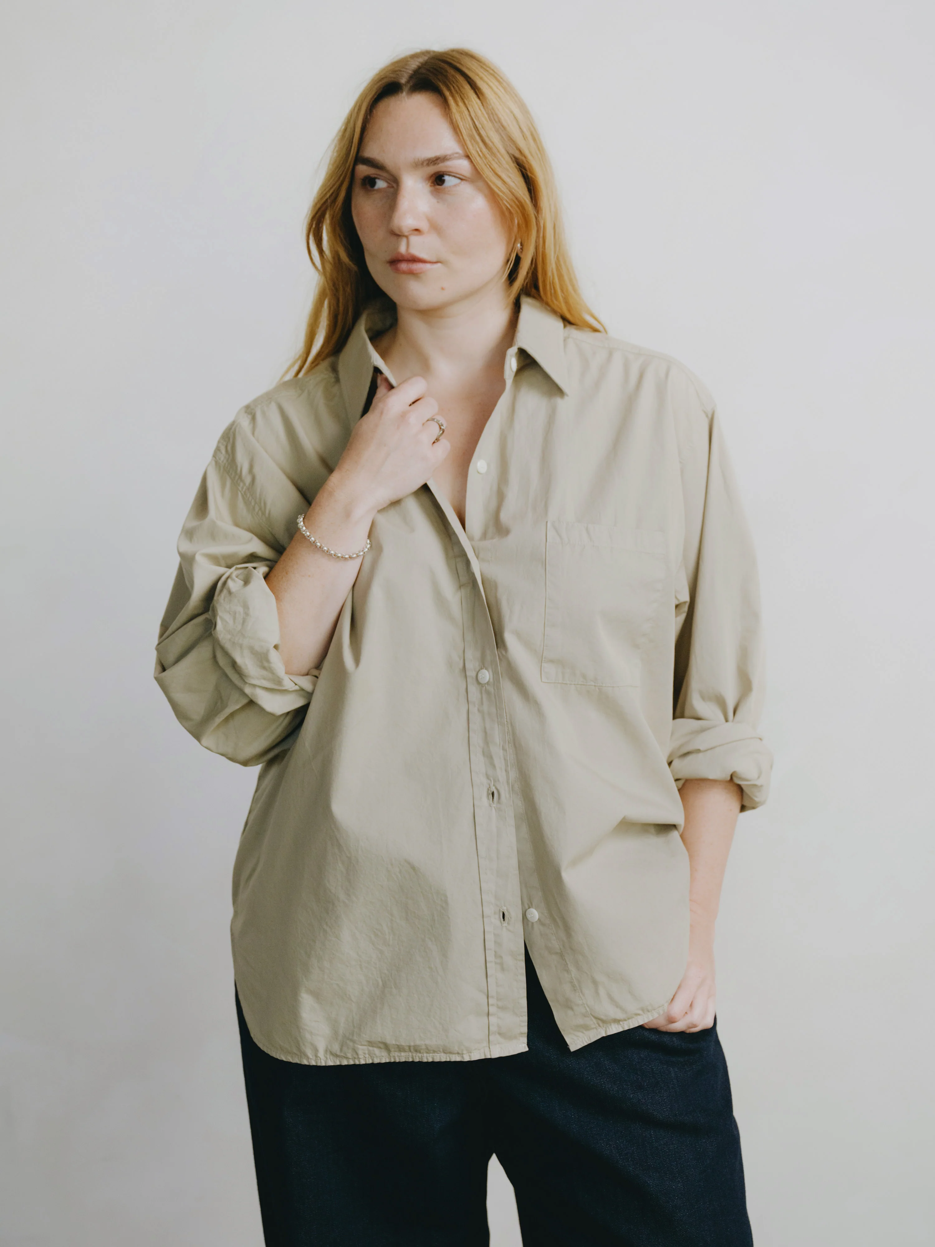 Marcie Shirt, Organic Poplin, Khaki - Image 5