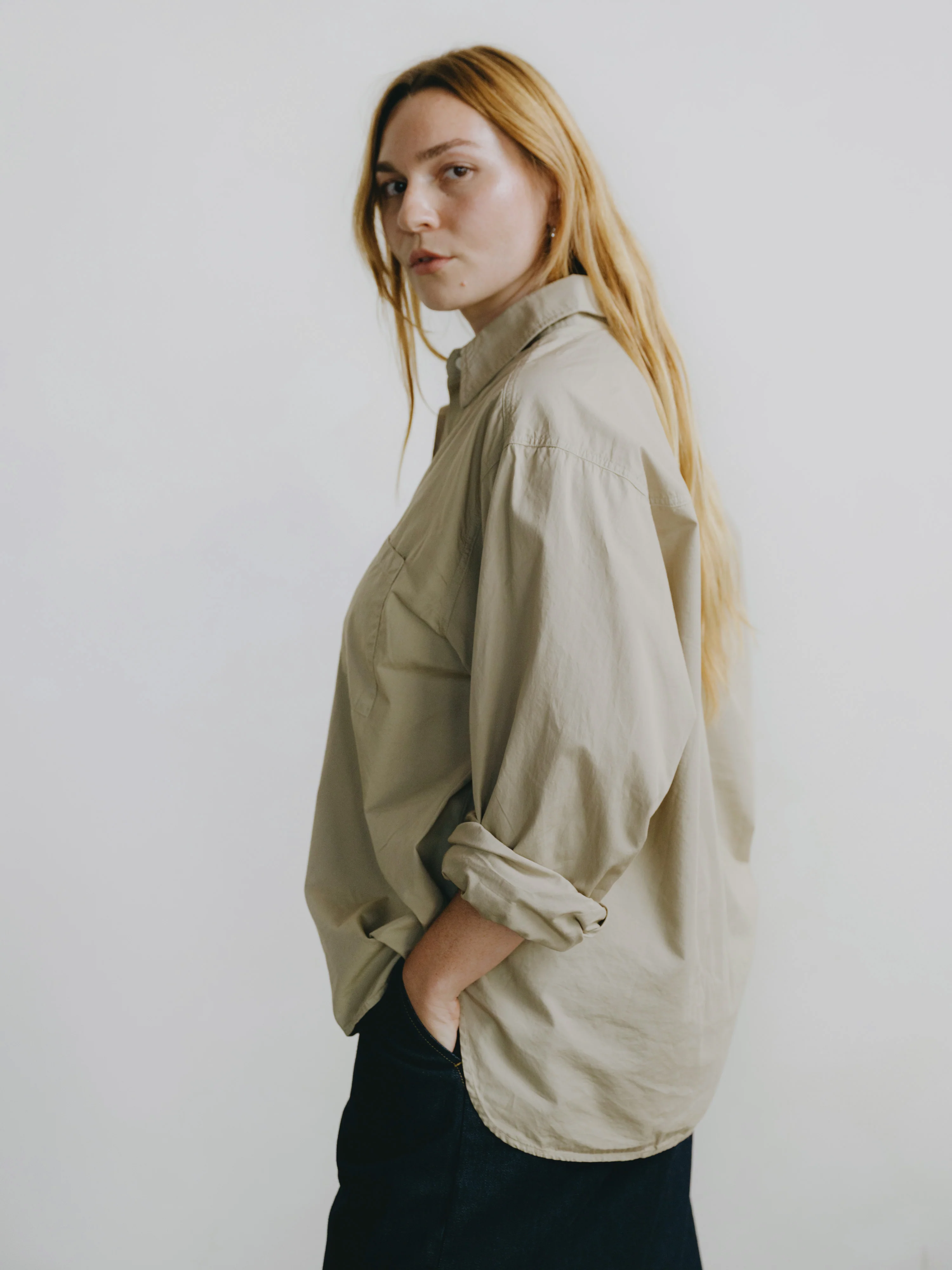 Marcie Shirt, Organic Poplin, Khaki - Image 7