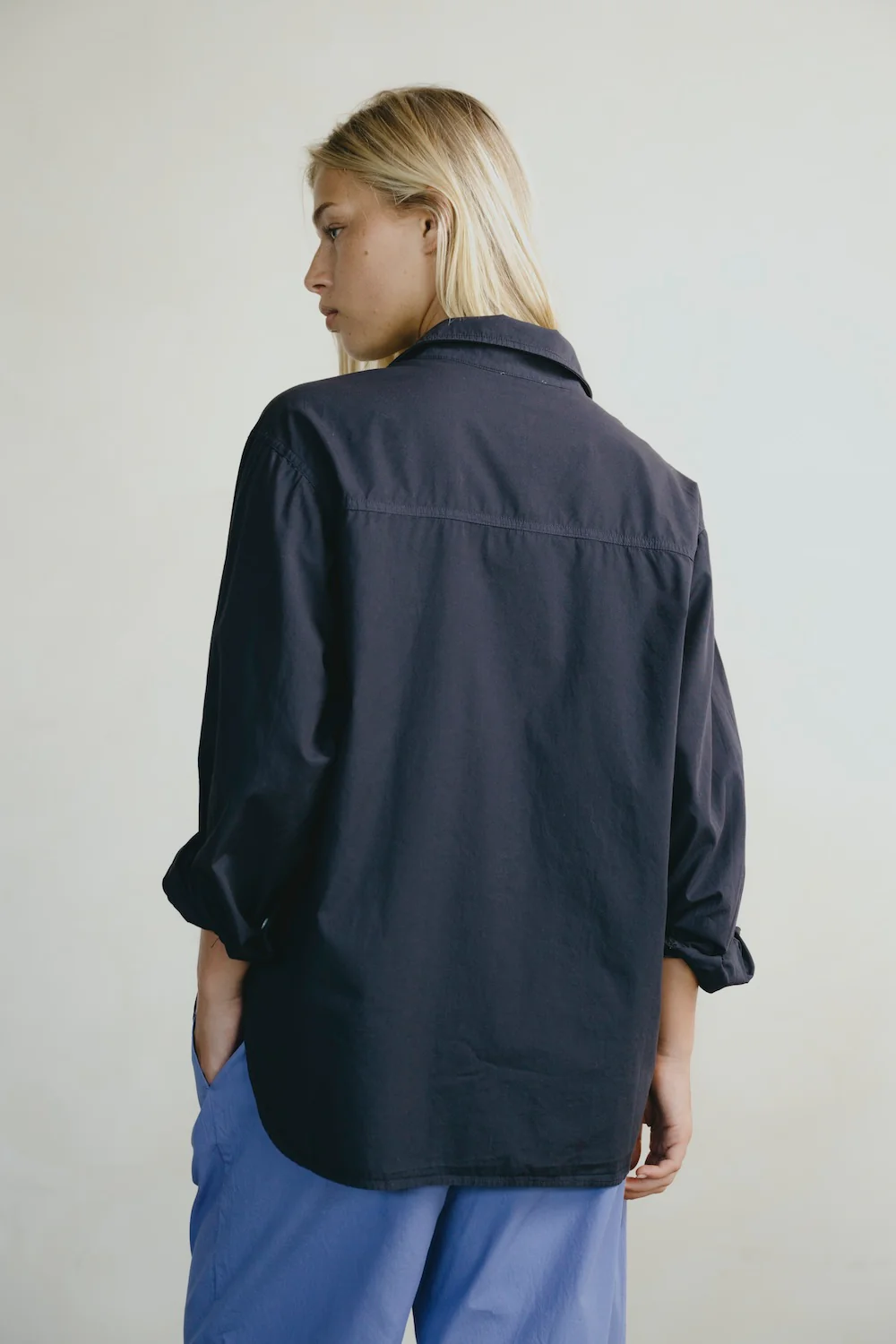 Marcie Shirt, Organic Poplin, Navy - Image 4