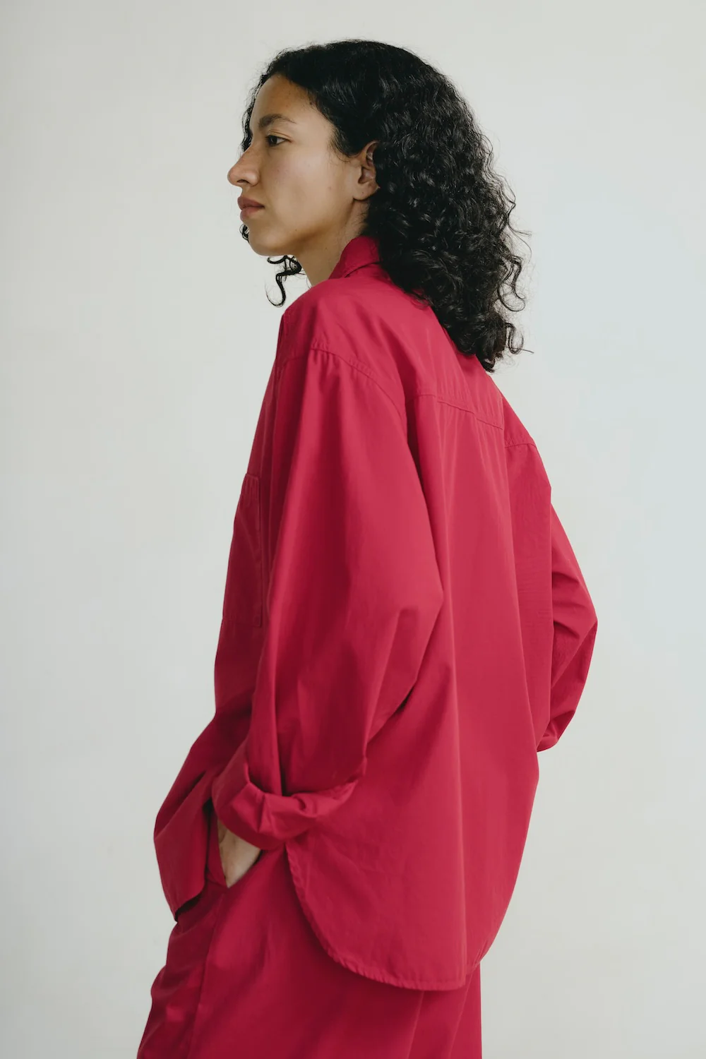 Marcie Shirt, Organic Poplin, Tomato - Image 3