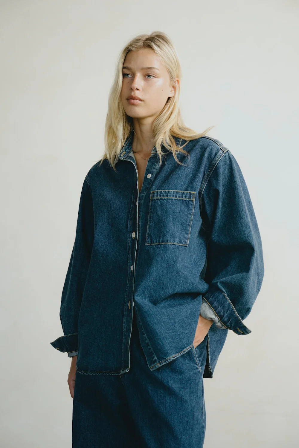 Denim Marcie Shirt, Tencel Denim, Vintage Dark - Image 3