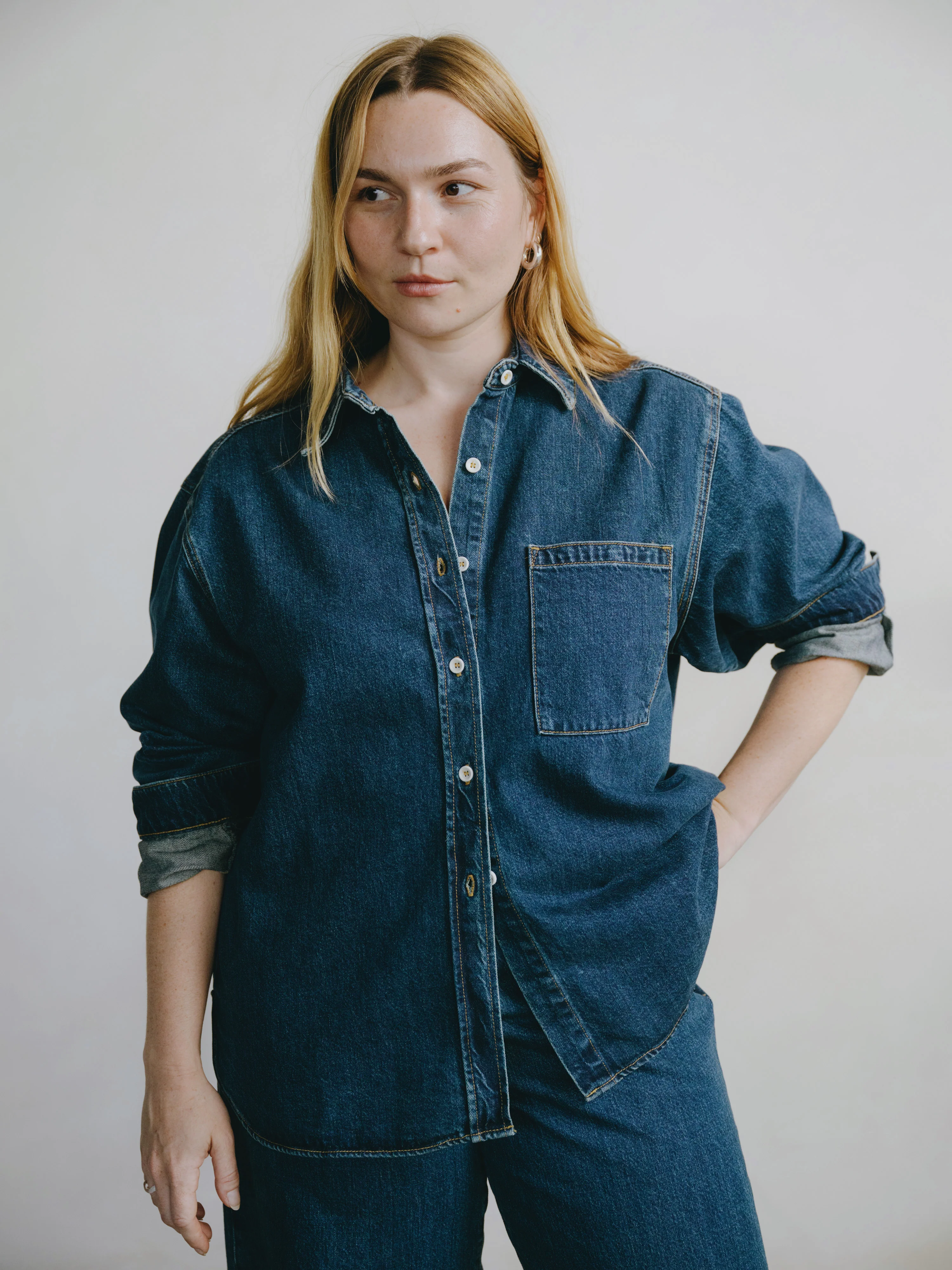 Denim Marcie Shirt, Tencel Denim, Vintage Dark - Image 5