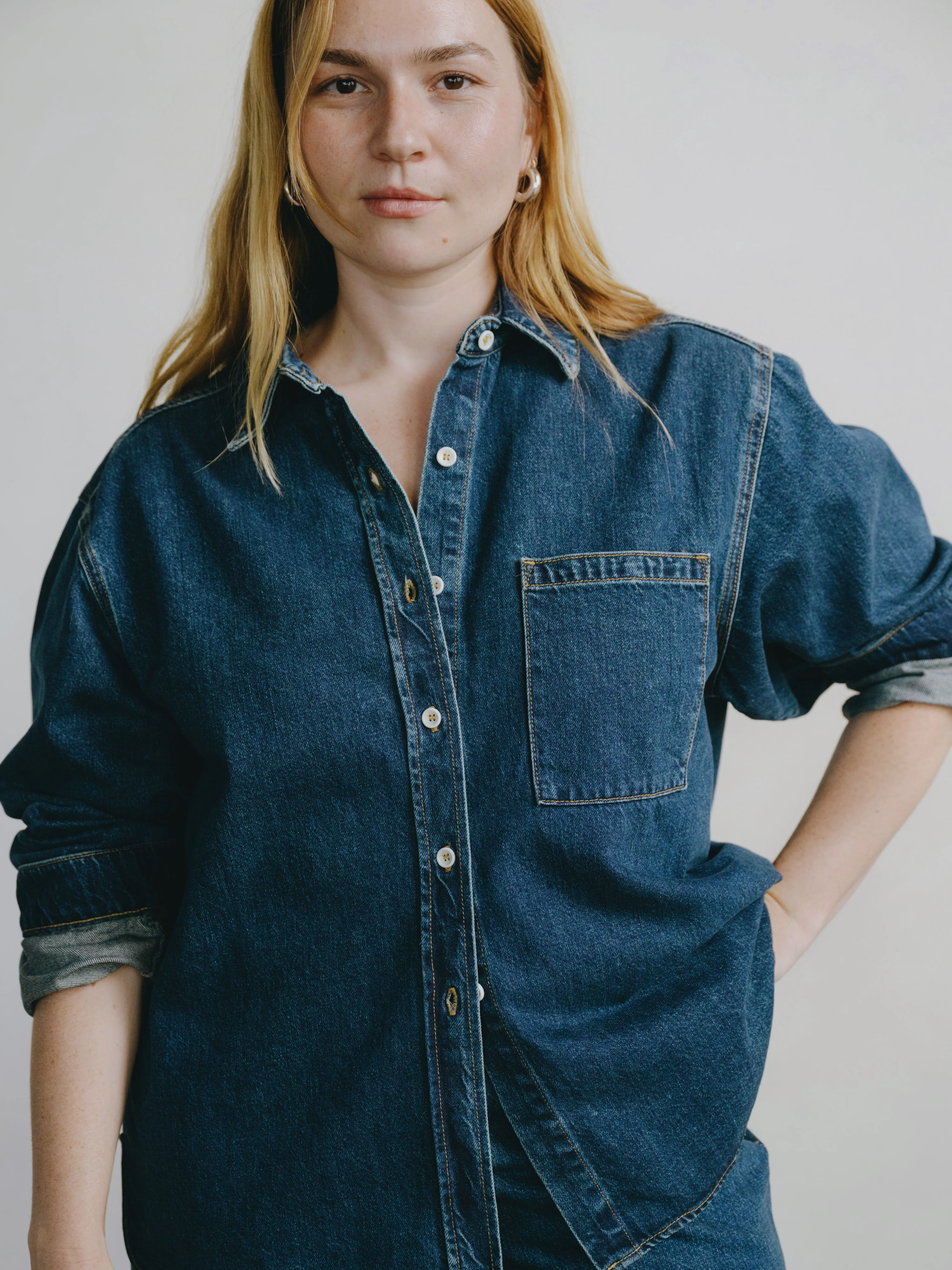 Denim Marcie Shirt, Tencel Denim, Vintage Dark - Image 6
