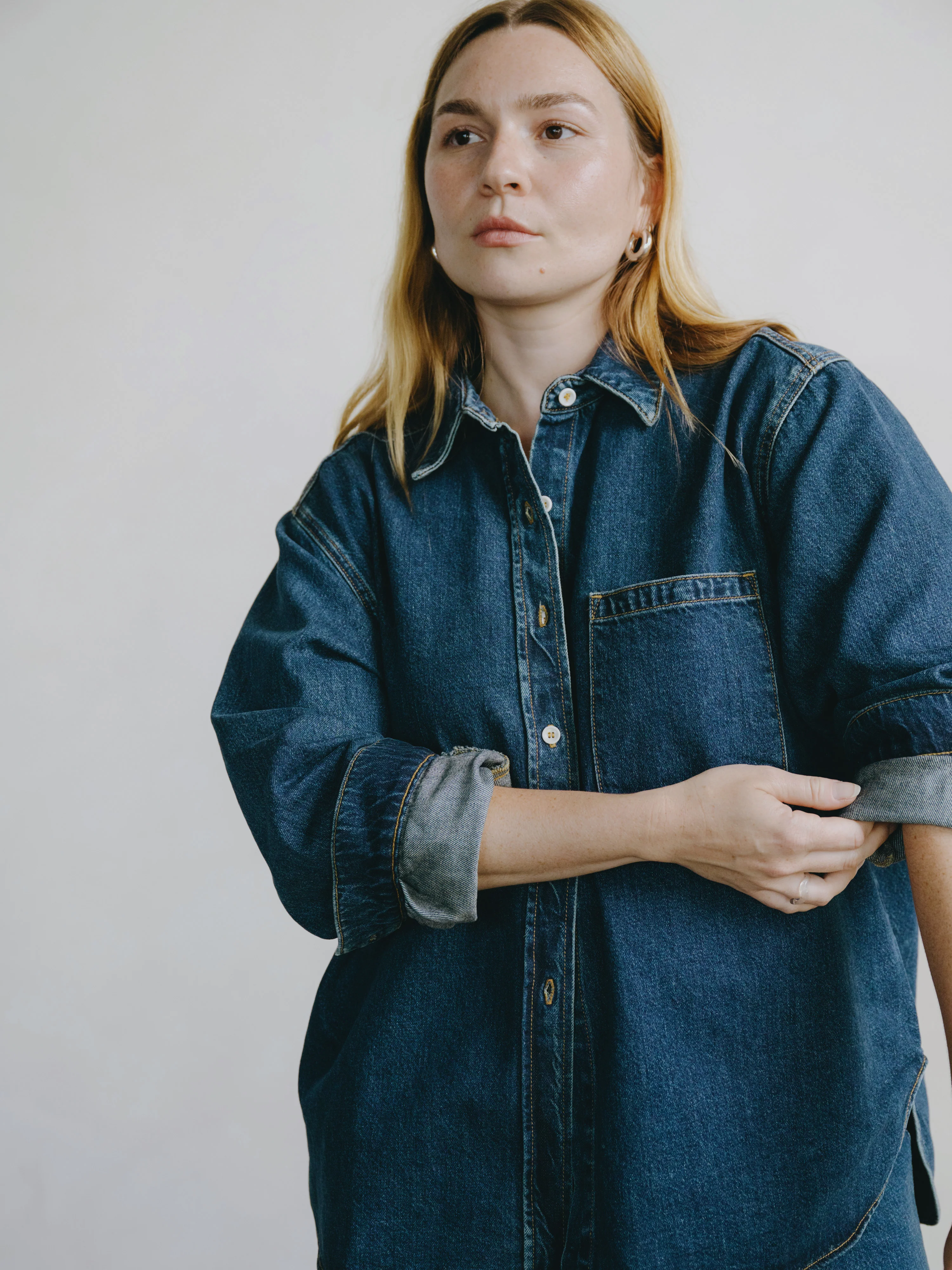 Denim Marcie Shirt, Tencel Denim, Vintage Dark - Image 7