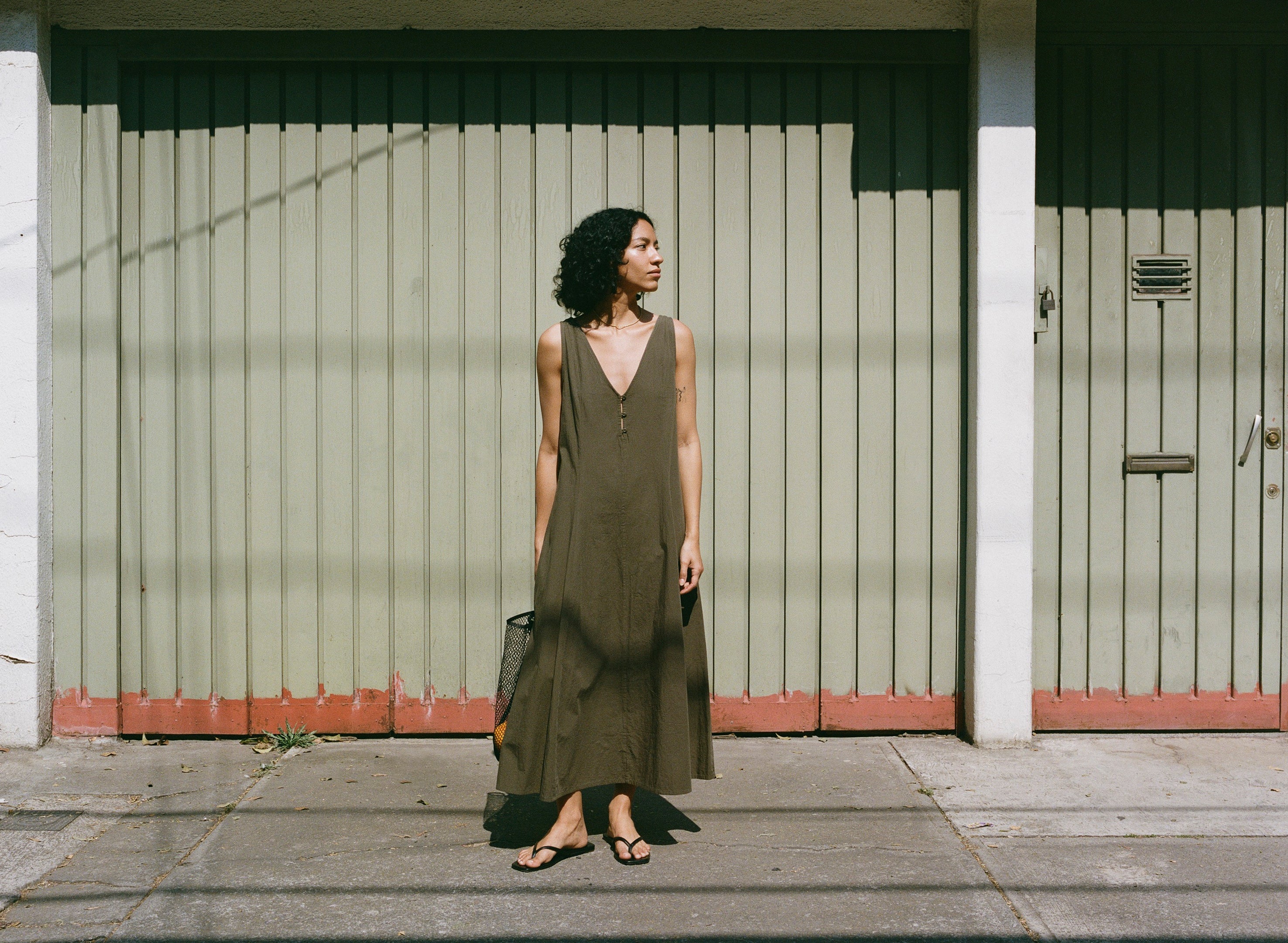 Maritza Dress, Textured Organic Poplin, Fern - Image 3