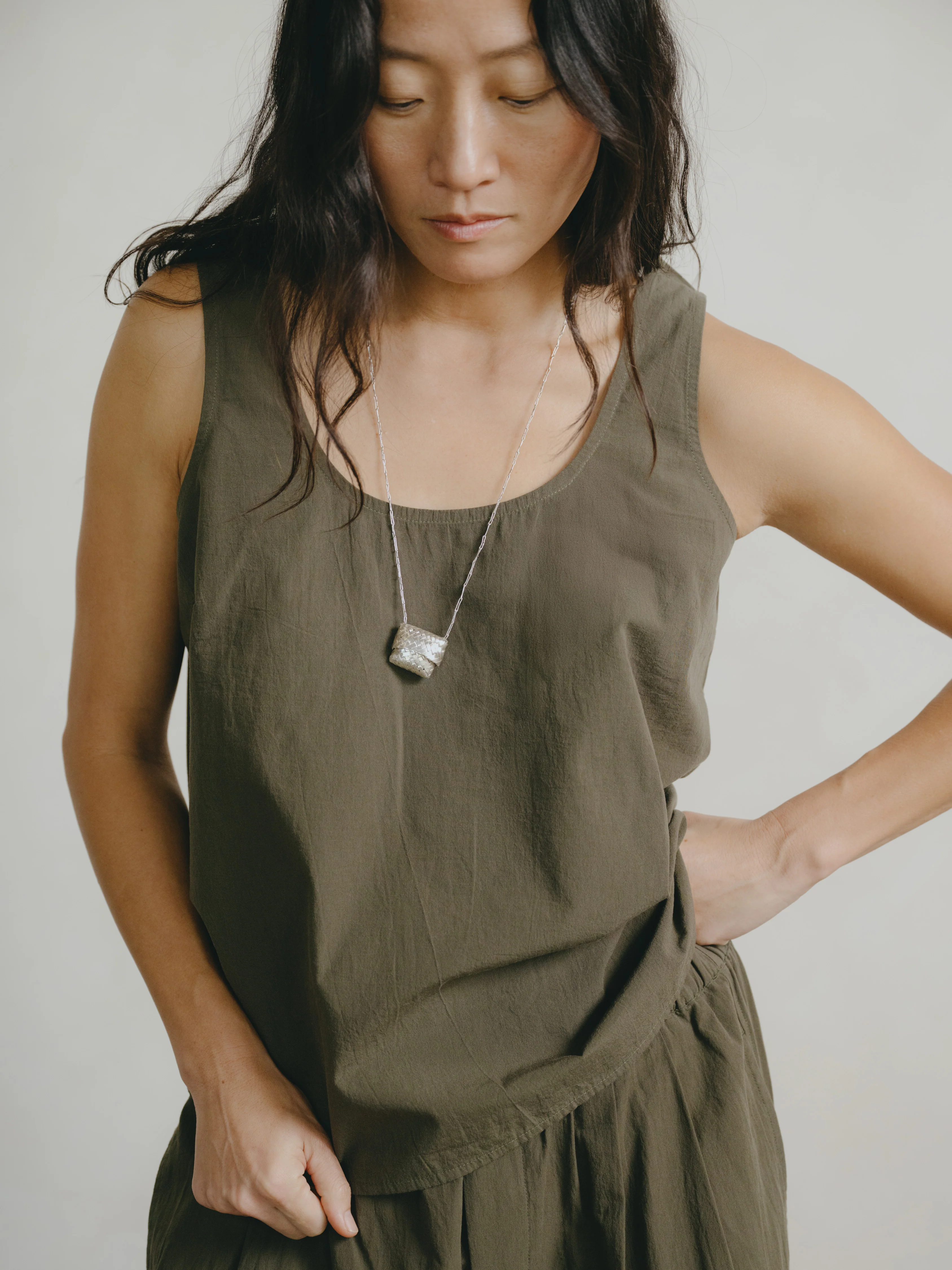 Mika Tank, Textured Organic Poplin, Fern - Image 2