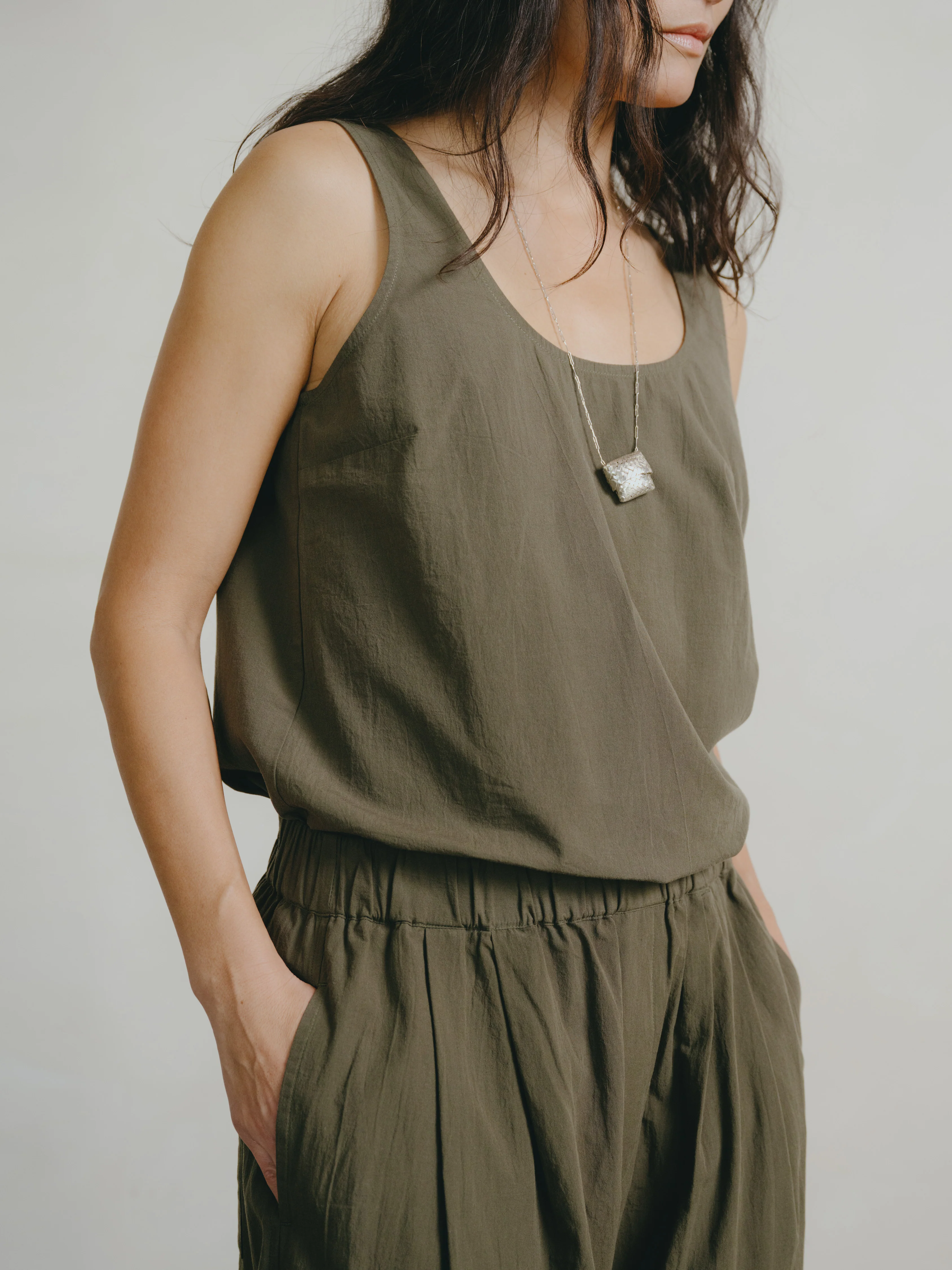 Mika Tank, Textured Organic Poplin, Fern - Image 3