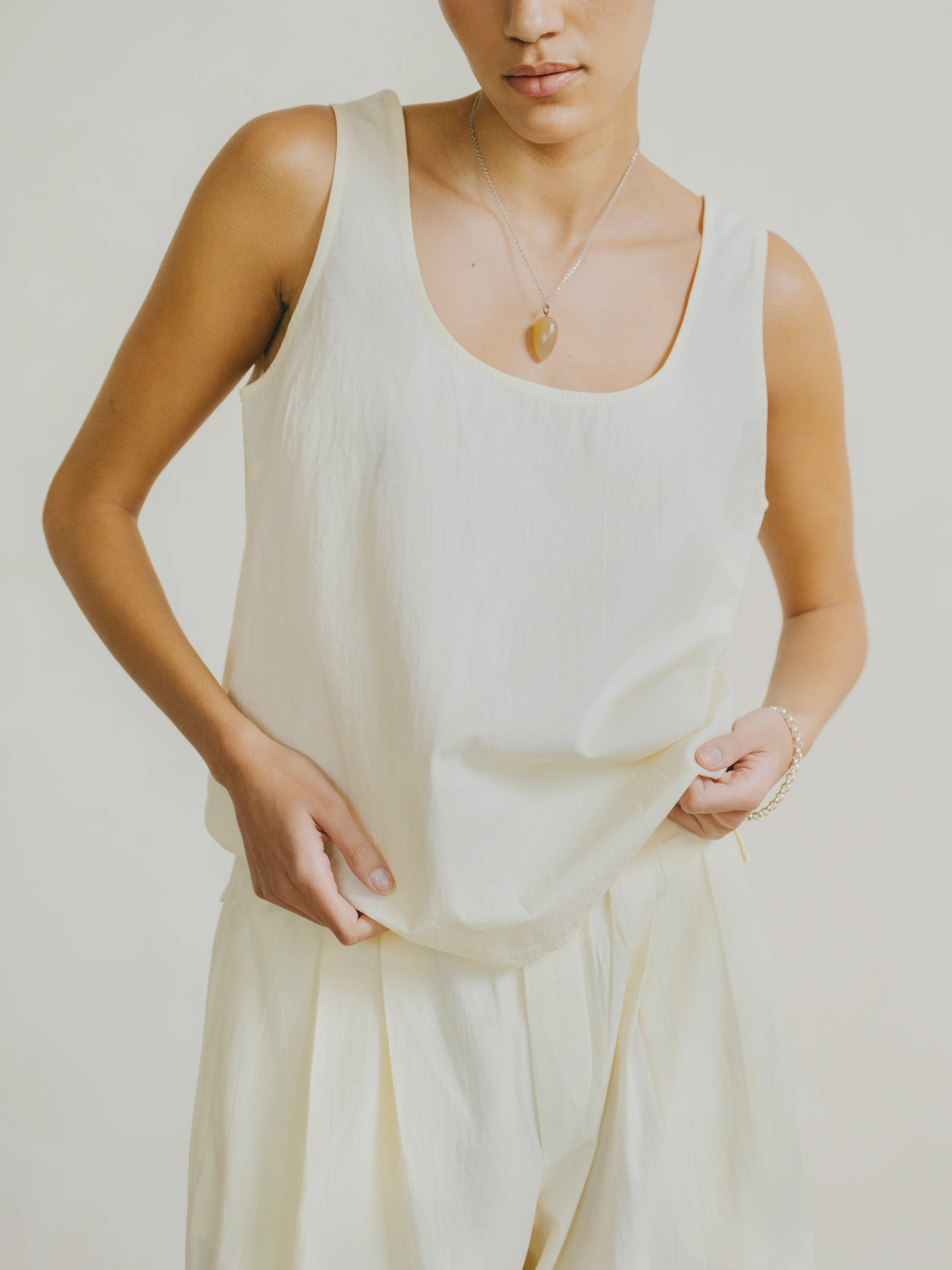 Mika Tank, Textured Organic Poplin, Parchment - Image 3