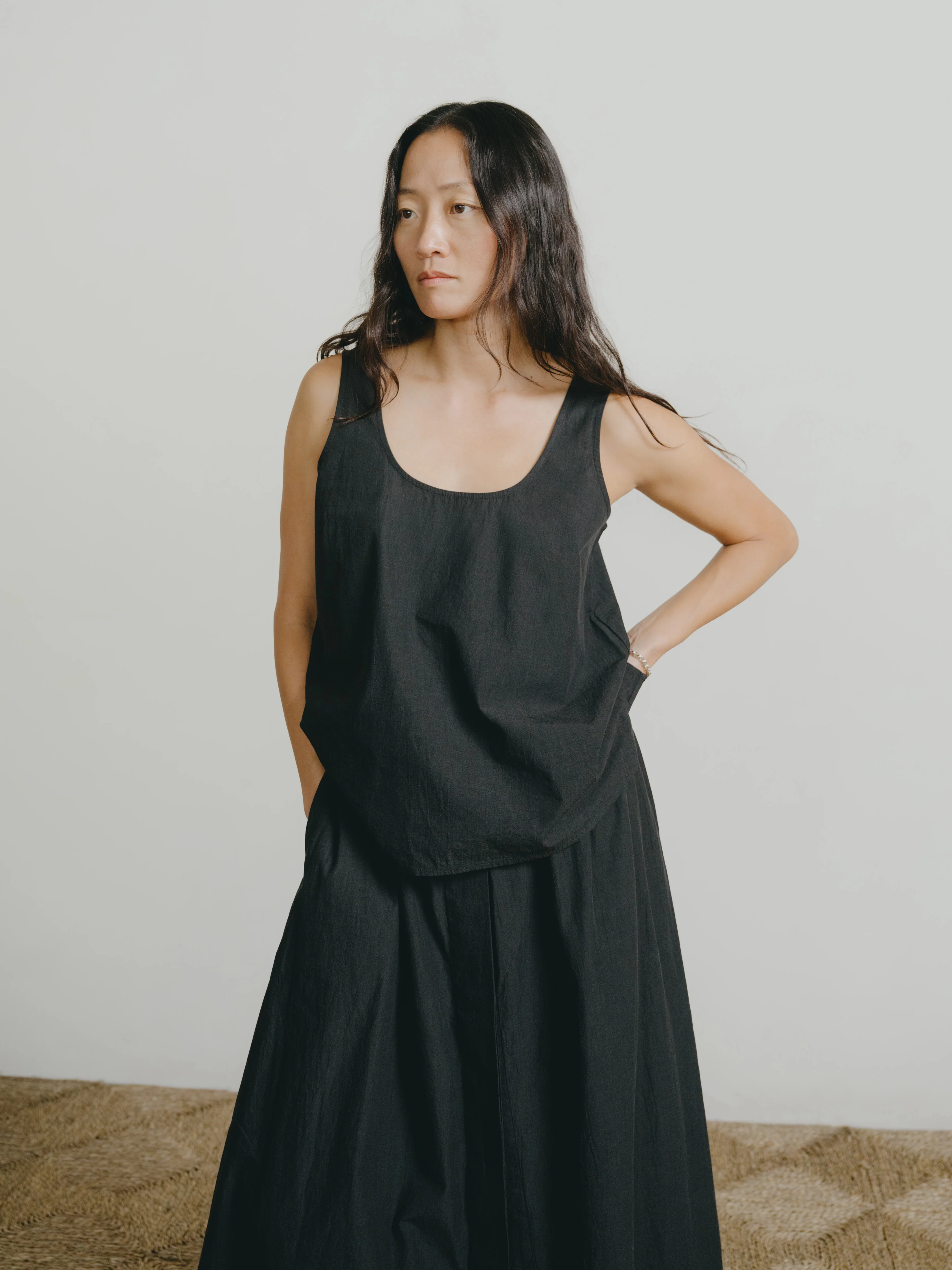 Mika Tank, Textured Organic Poplin, Soft Black - Image 2
