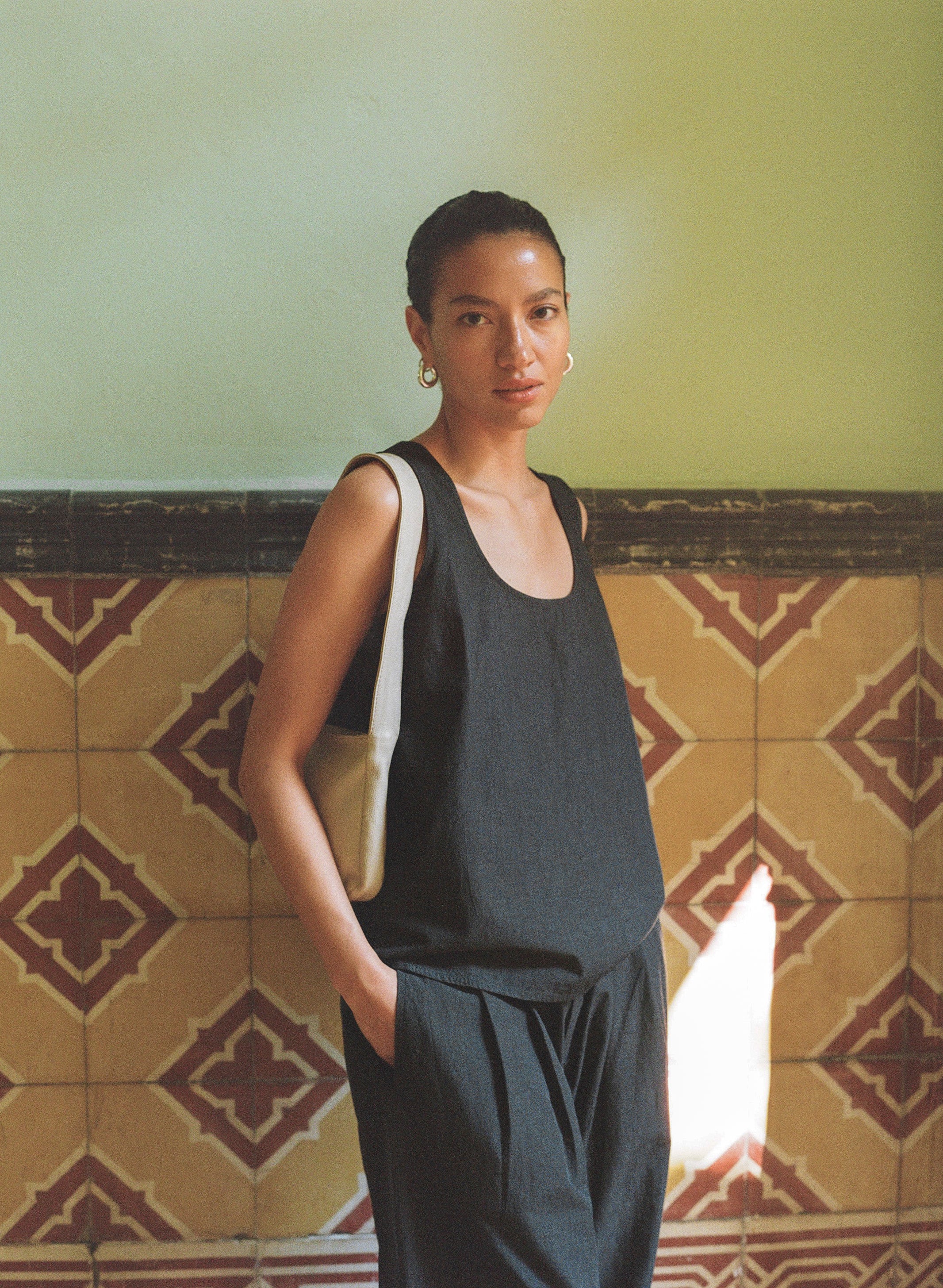 Mika Tank, Textured Organic Poplin, Soft Black - Image 4