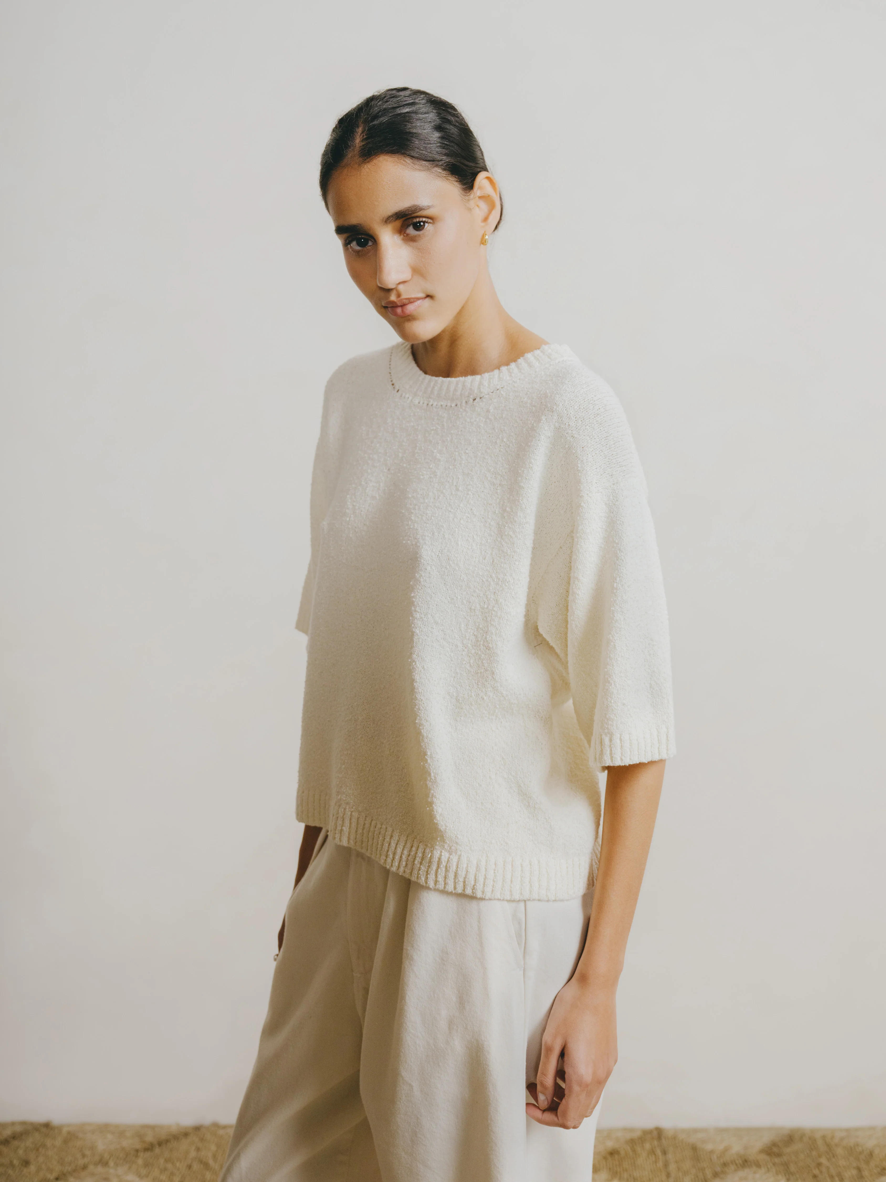Otis Top, Organic Cotton Bouclé, Ecru - Image 3