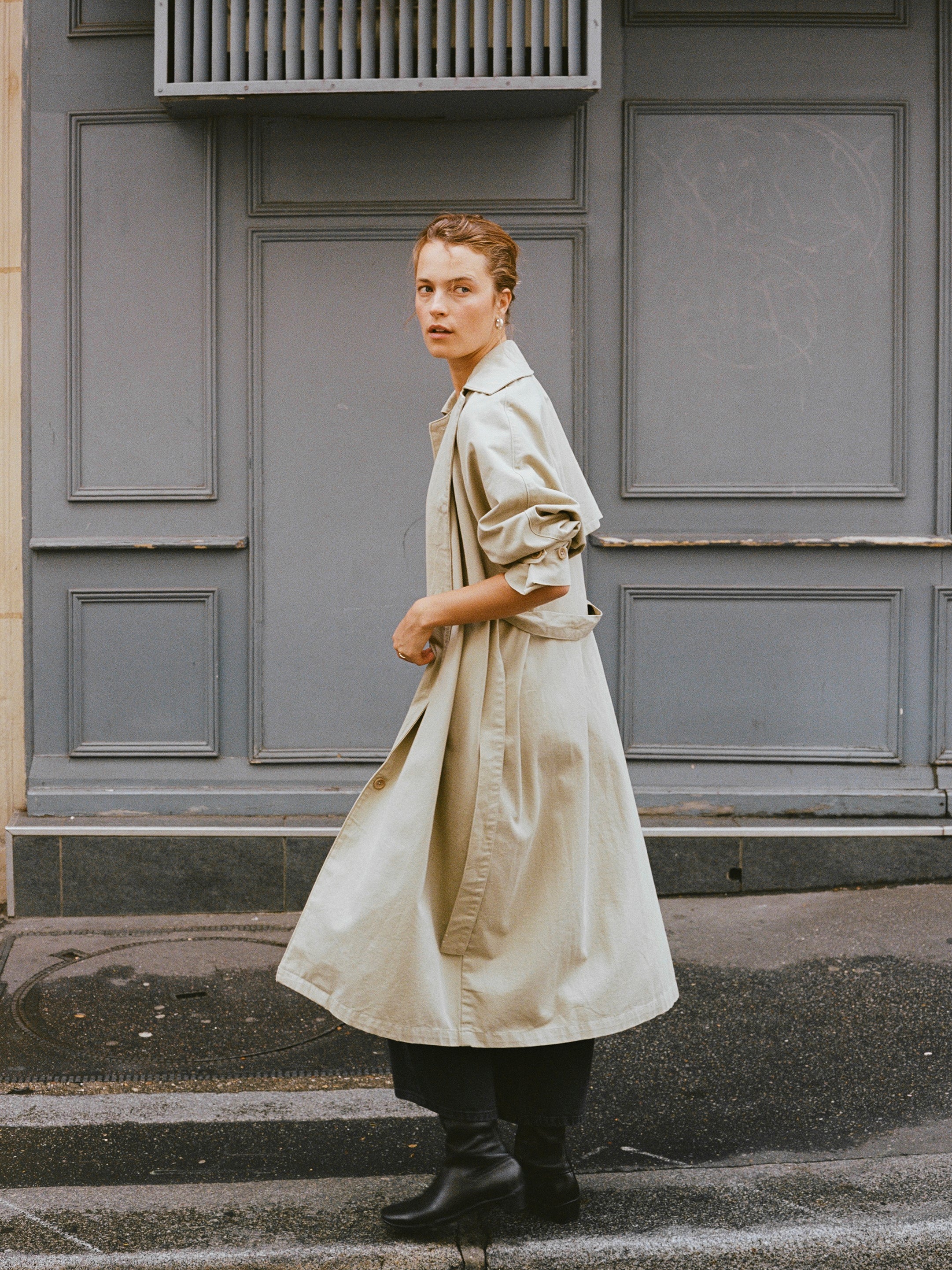 Oversized Trench, Organic Twill, Khaki - Image 3