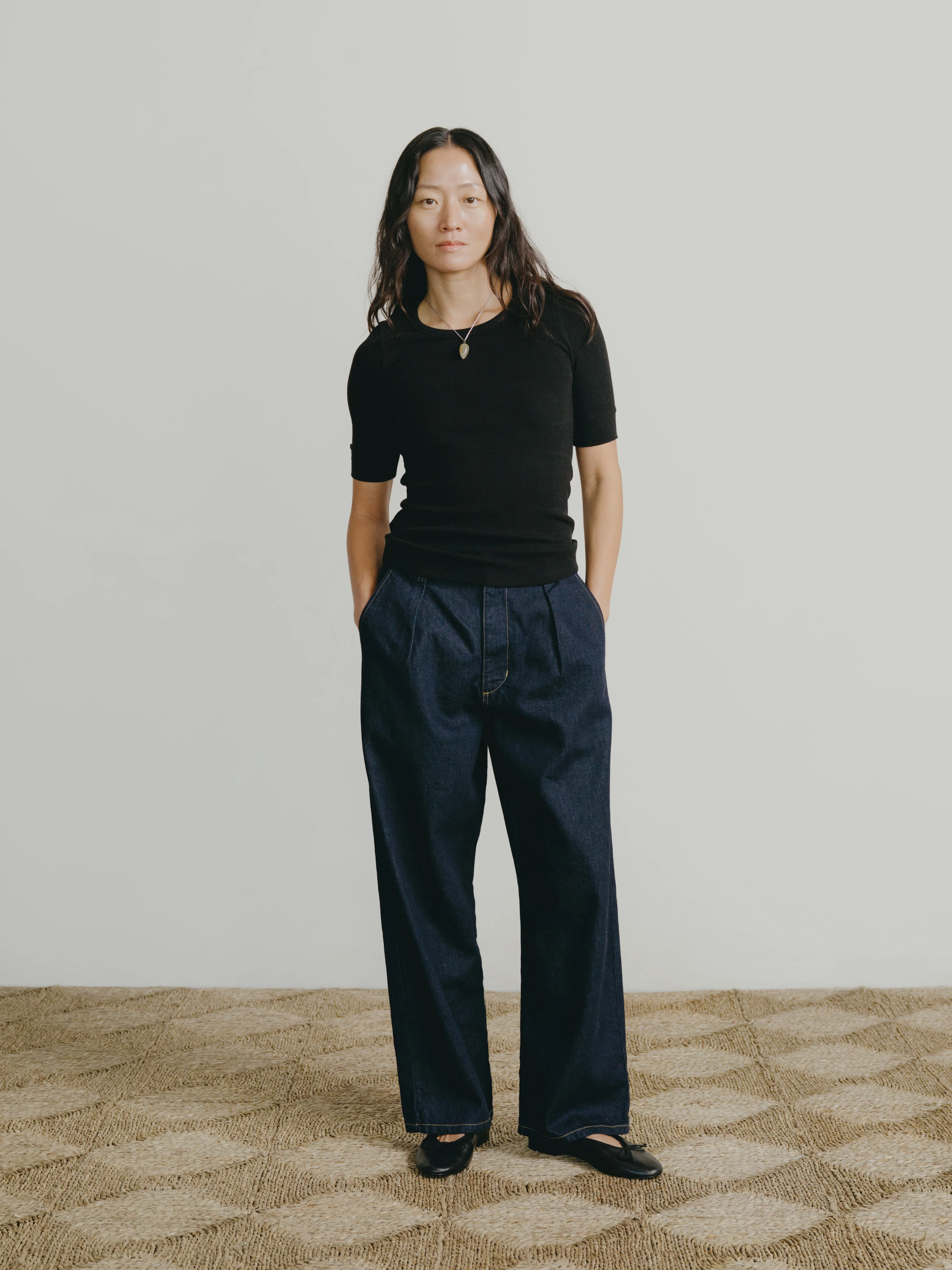 Rib Tee, Ribbed Silk Noil Jersey, Black - Image 4
