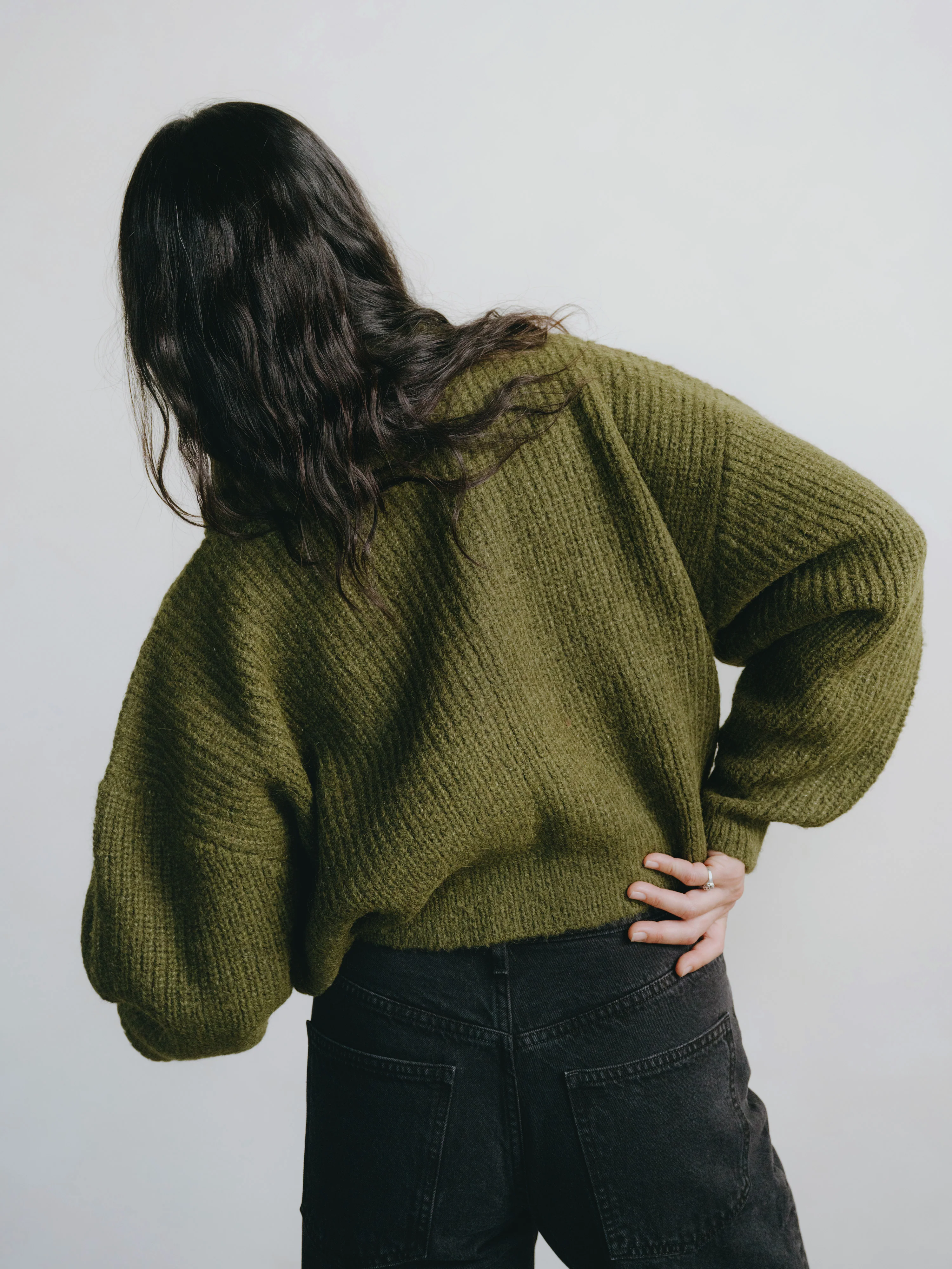 Sloan Cardigan, Alpaca Blend, Olive - Image 3