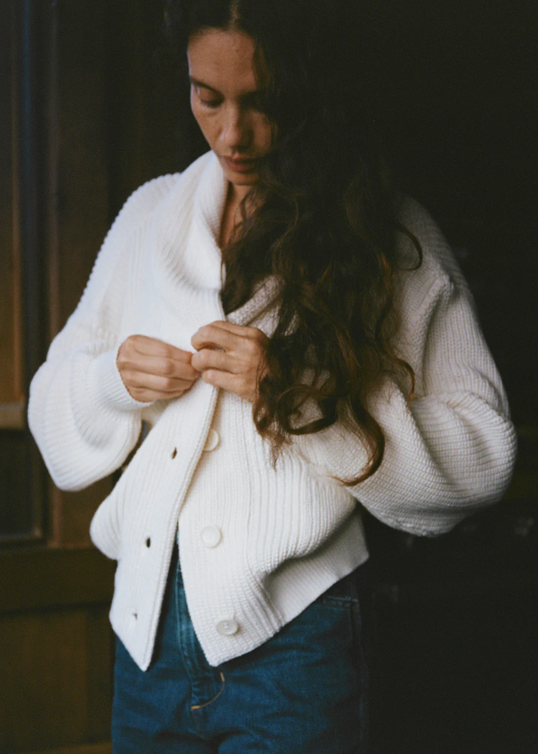 Sloan Cardigan, Organic Tanguis Cotton, Ecru - Image 6