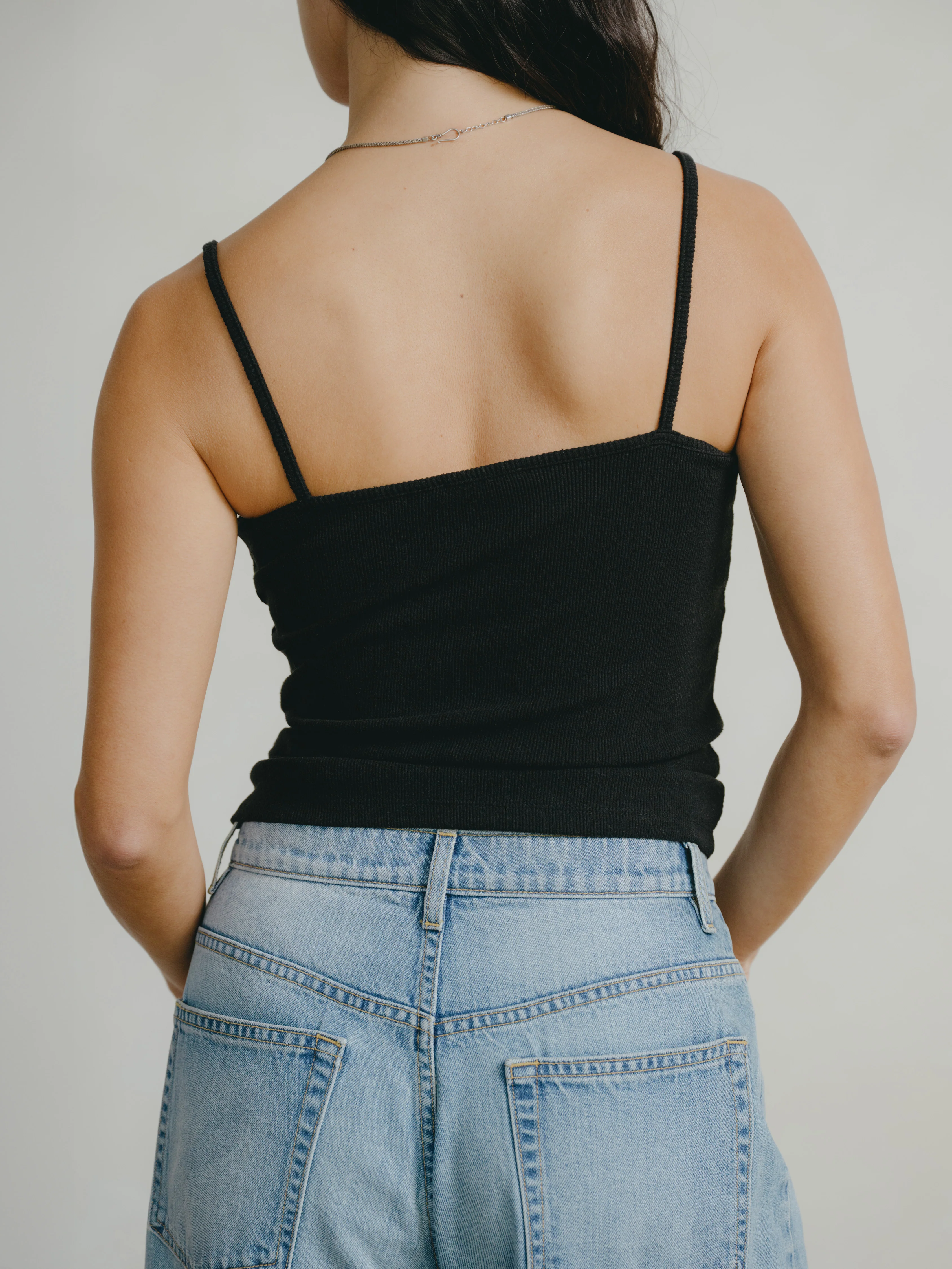 Uno Tank, Ribbed Silk Noil Jersey, Black - Image 4