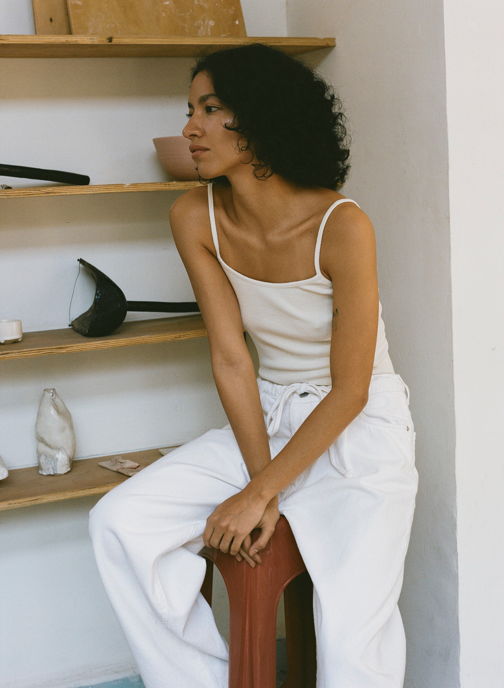 Uno Tank, Ribbed Silk Noil Jersey, Natural - Image 3