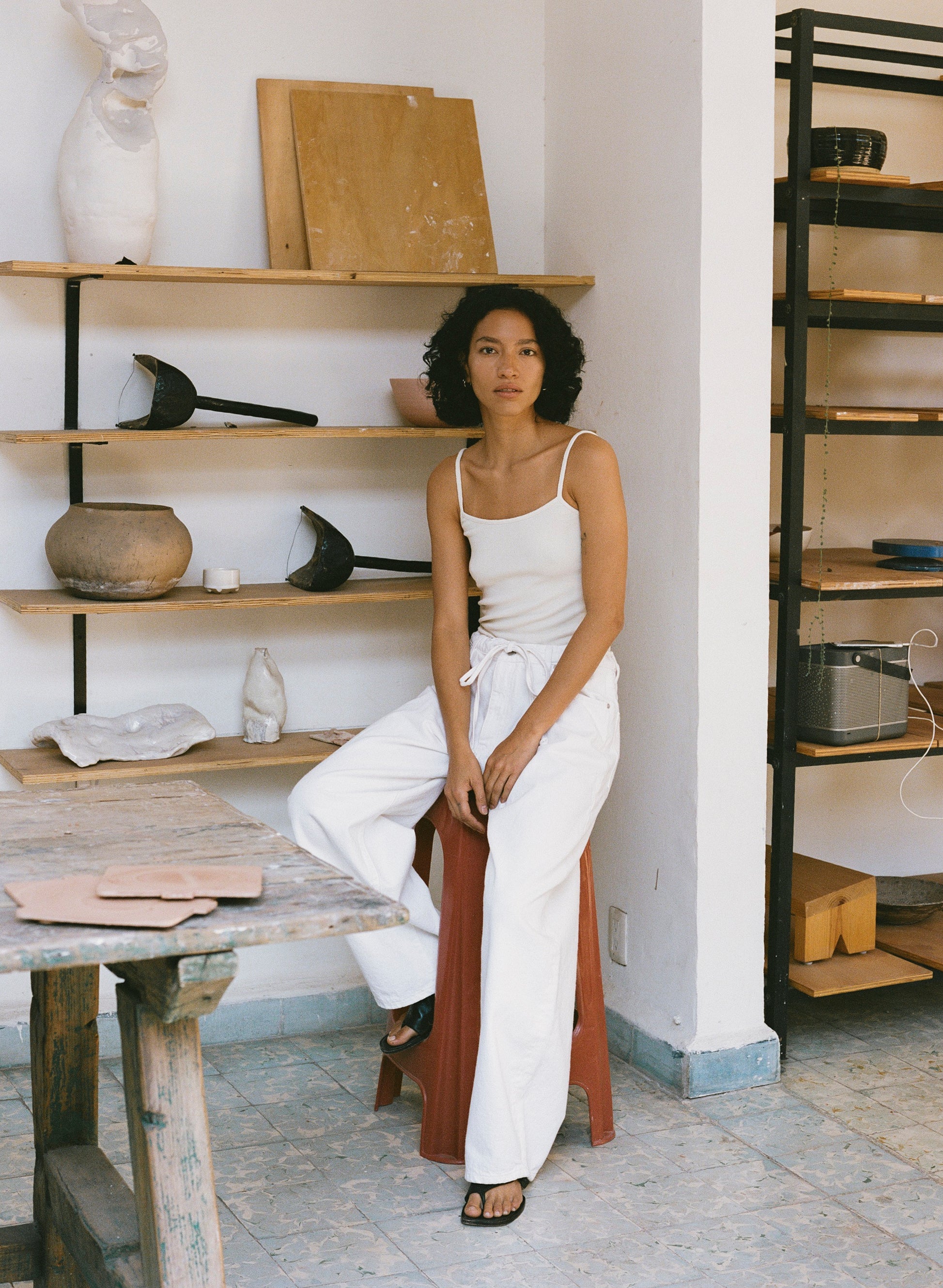 Uno Tank, Ribbed Silk Noil Jersey, Natural - Image 4